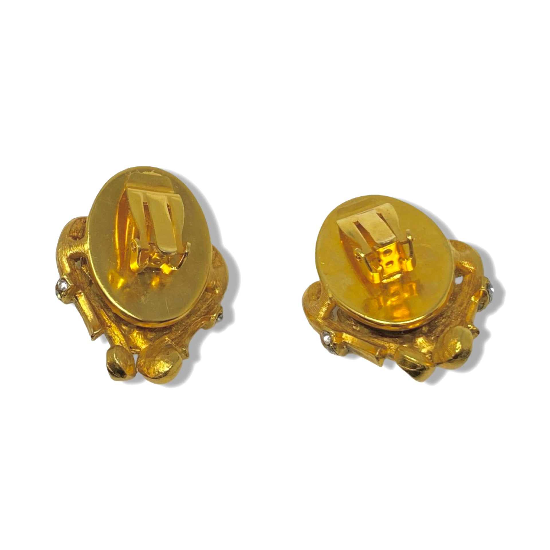 Filigree Rhinestone and Stone Clip On Earrings