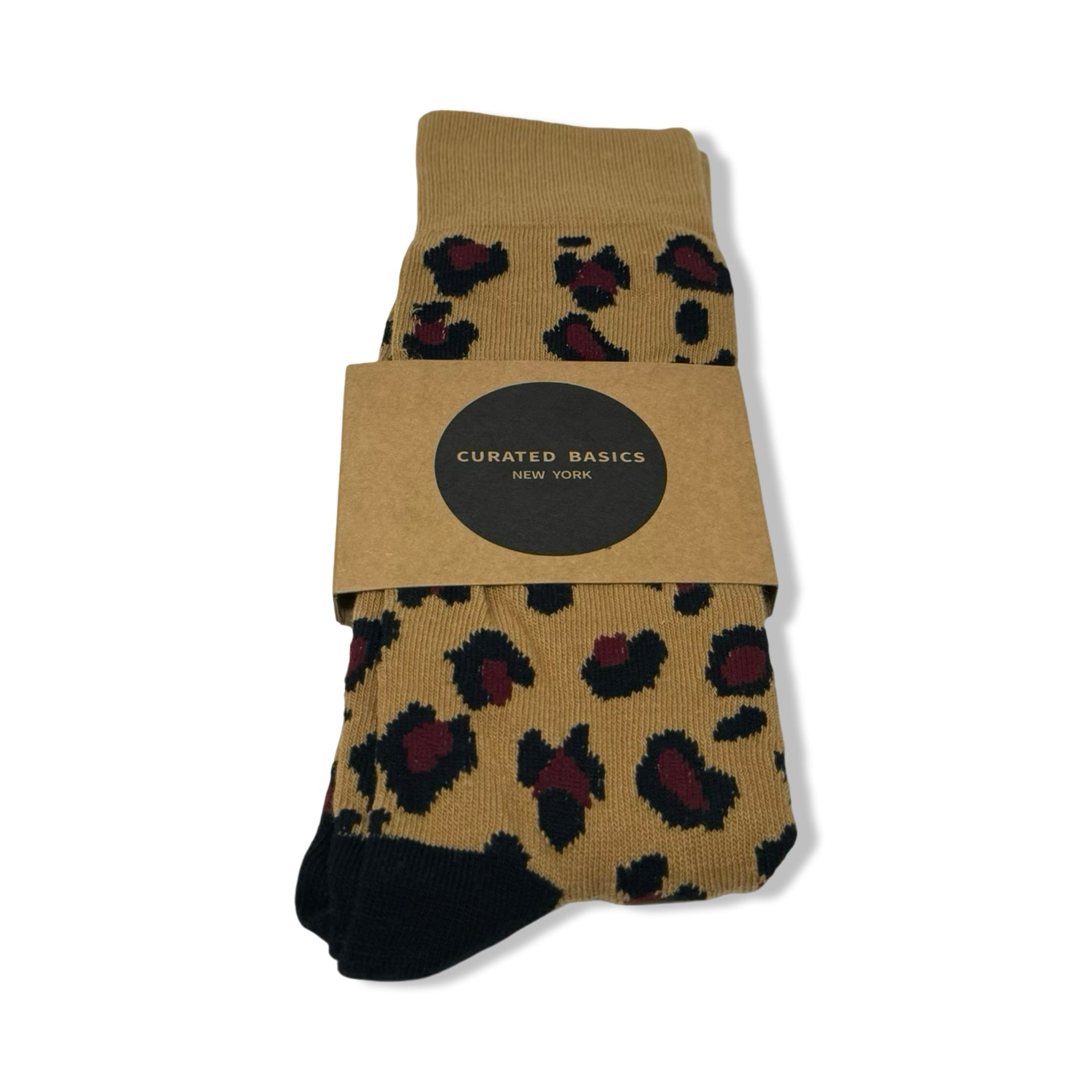 Curated Basics Brown Leopard Calf Socks