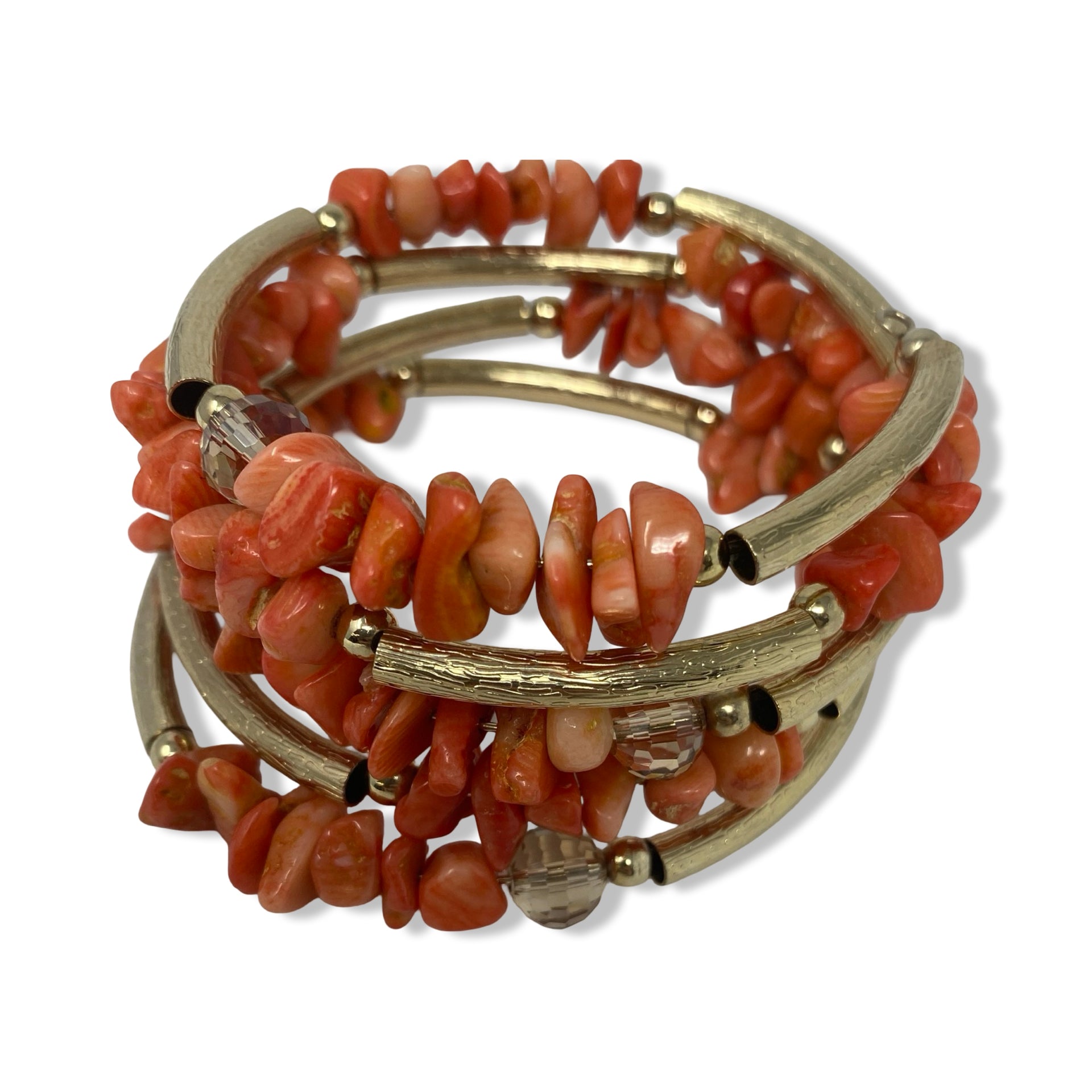 Coral Chip Coil Wrap Bracelet