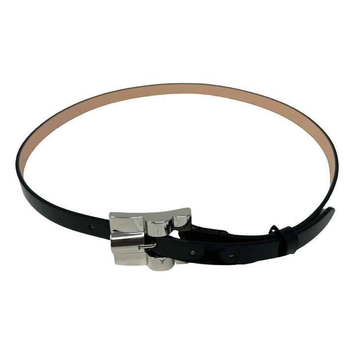 By Far Domino Semi Patent Leather Belt-Black Front