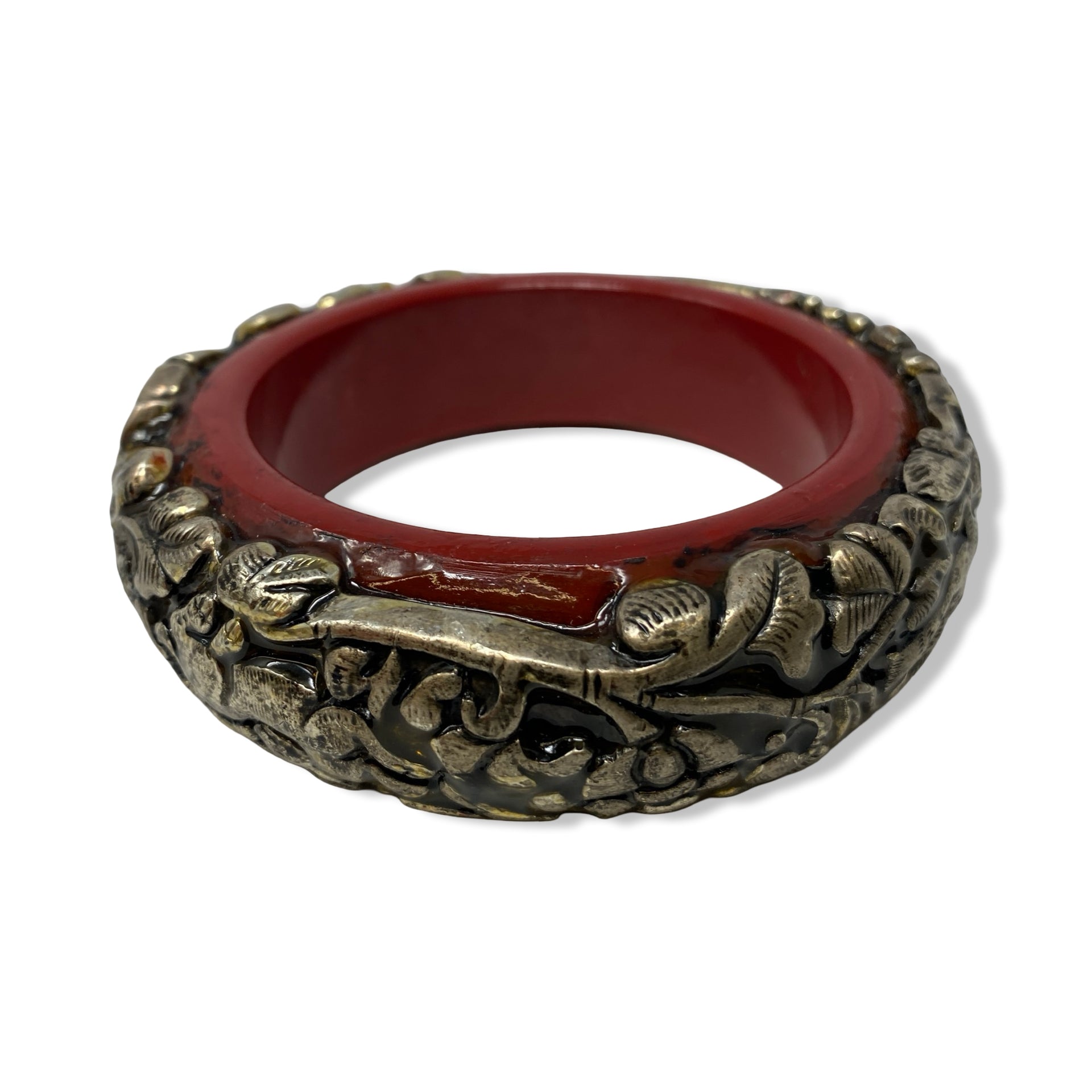 Floral Engraved Statement Bangle