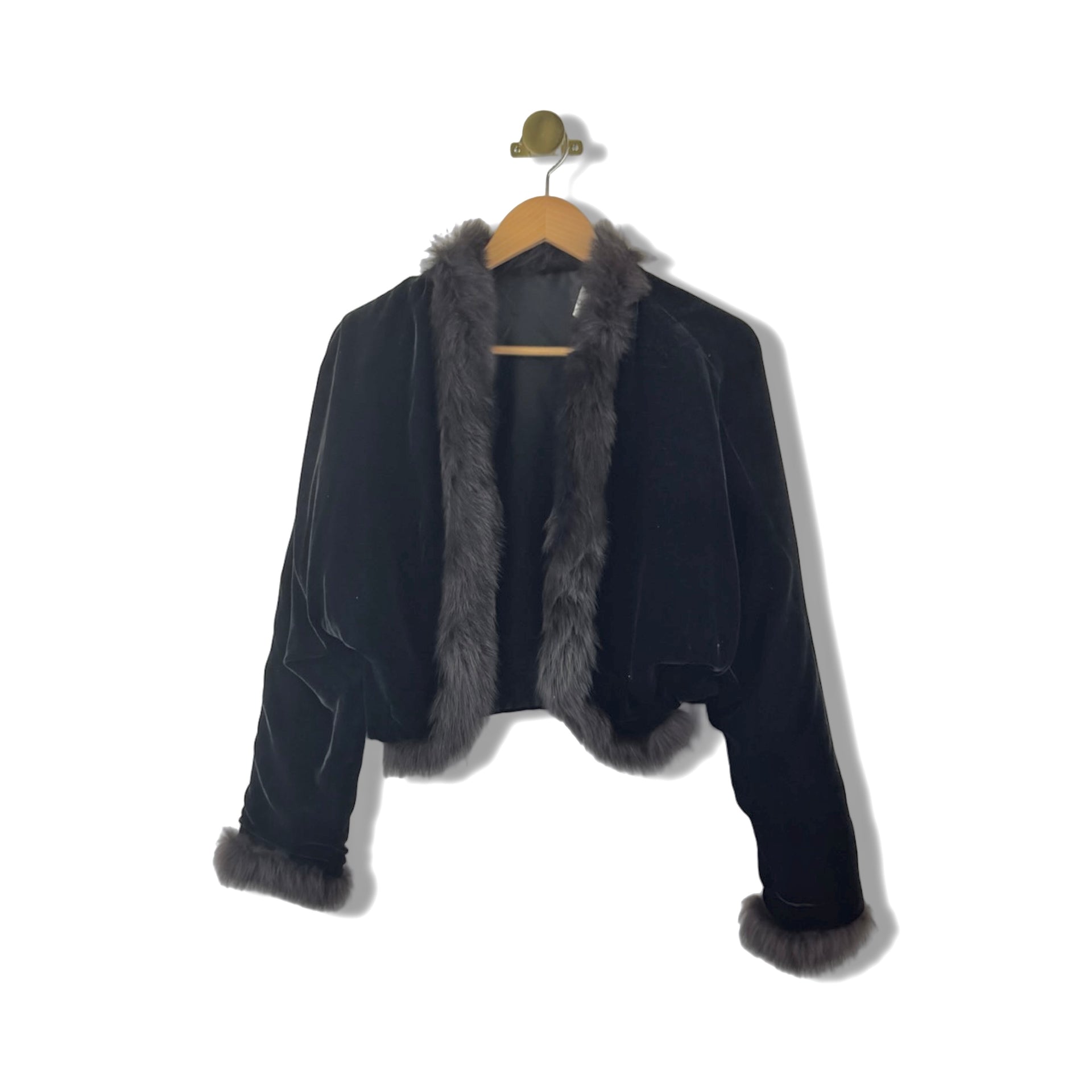 Adrienne Landau Velvet Faux Fur Trim Jacket