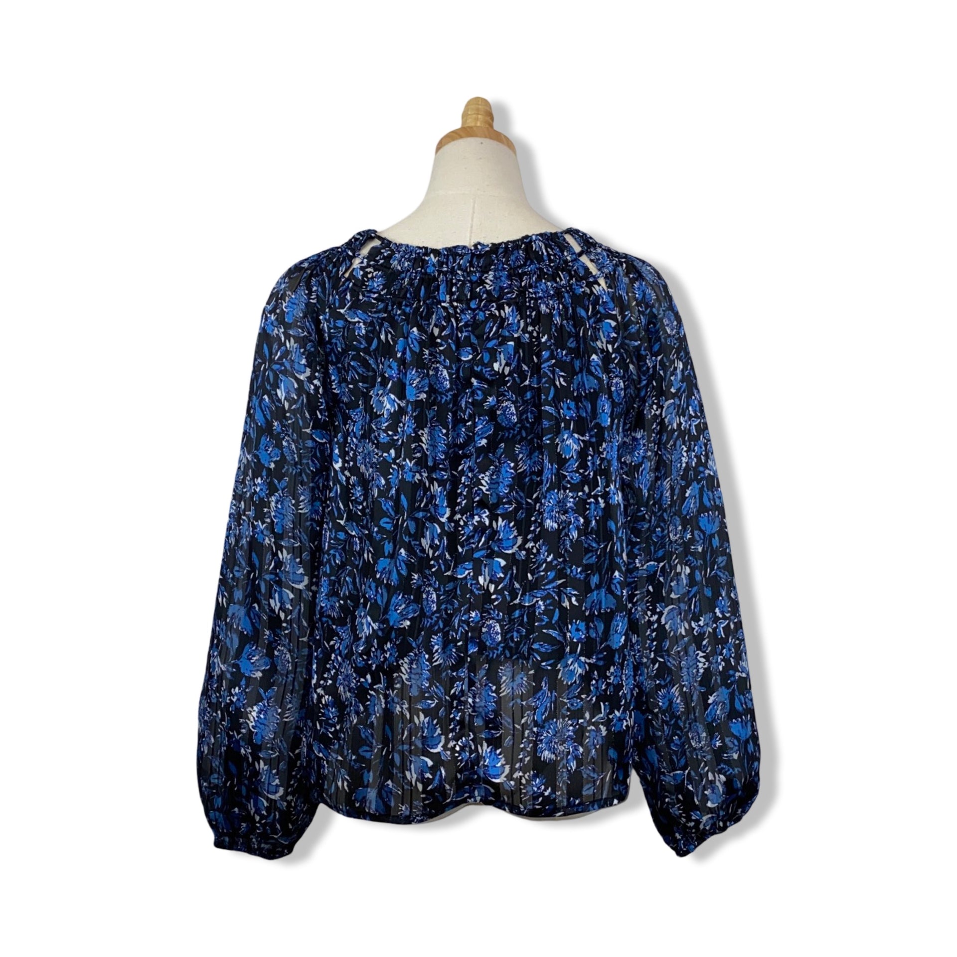 Aqua Floral Metallic Long Sleeve Top