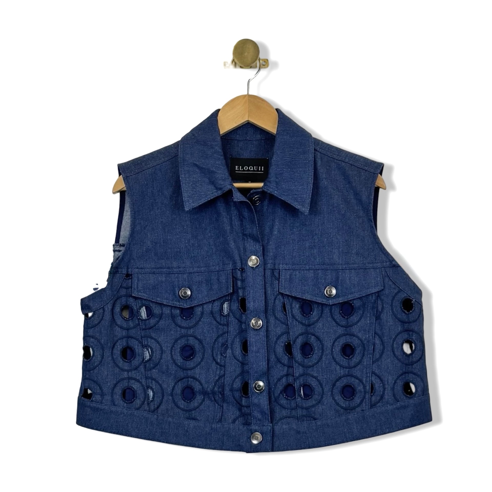 Eloquii Circular Cut-Out Denim Vest