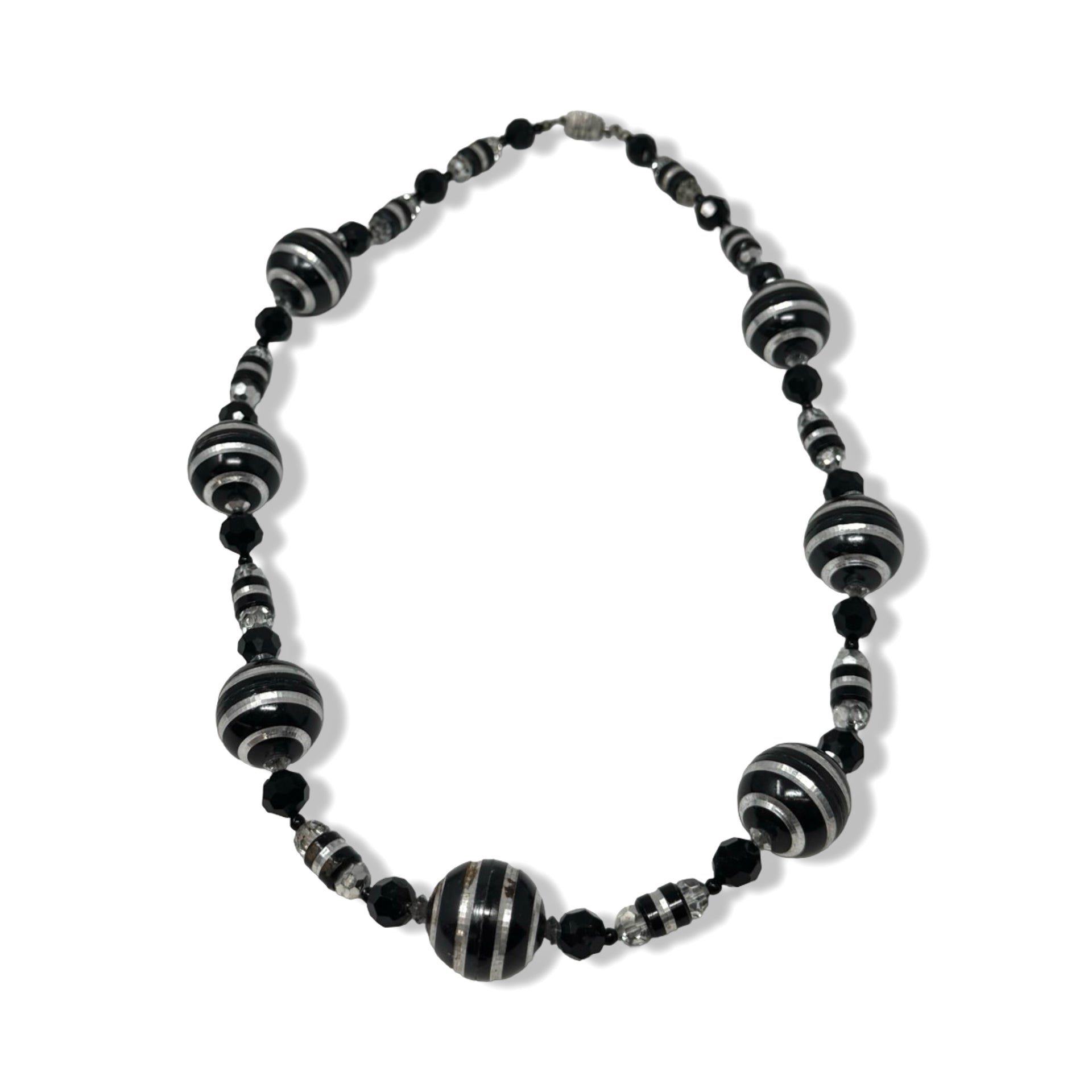 Striped Bead Rhinestone Necklace