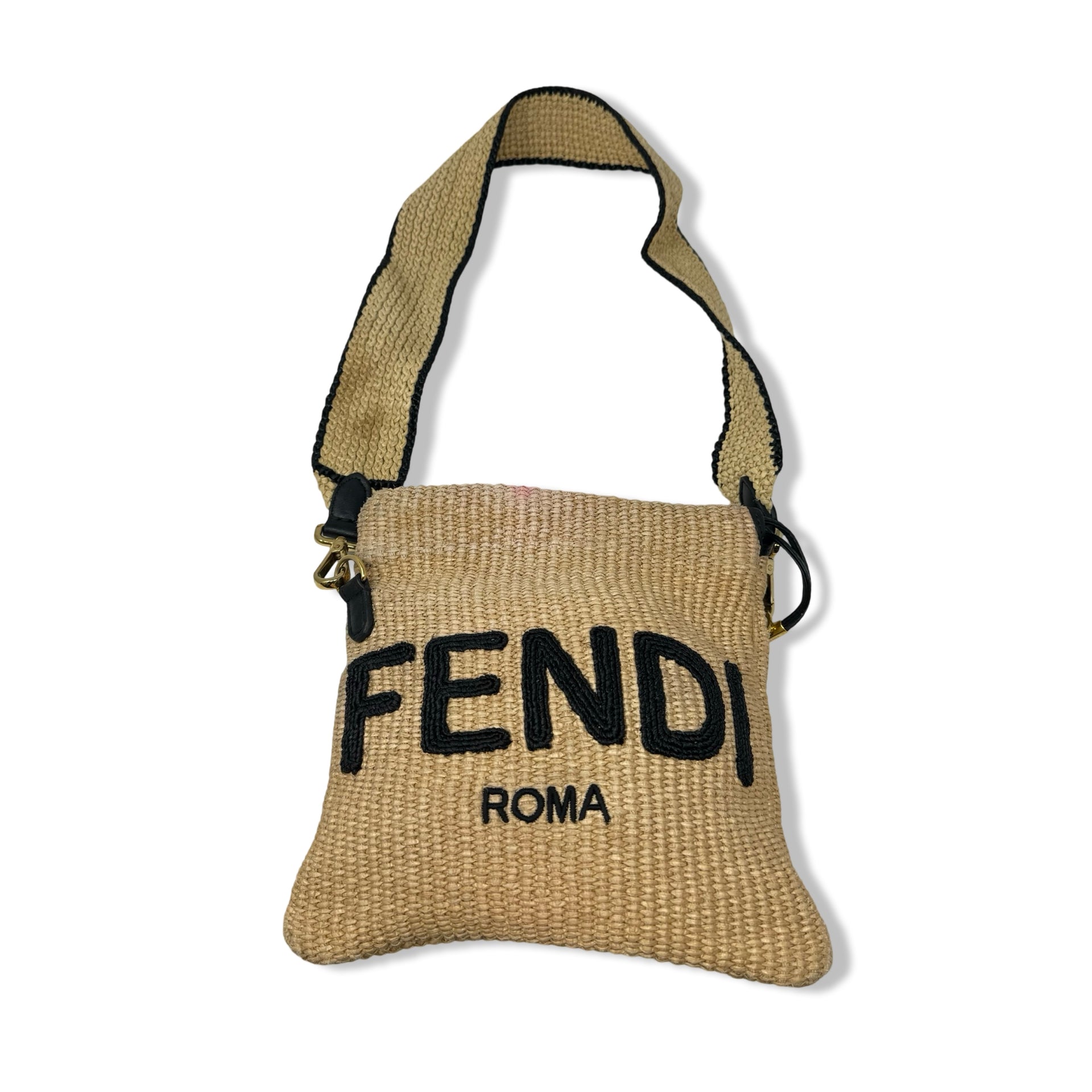 Fendi Raffia Logo Drawstring Bag