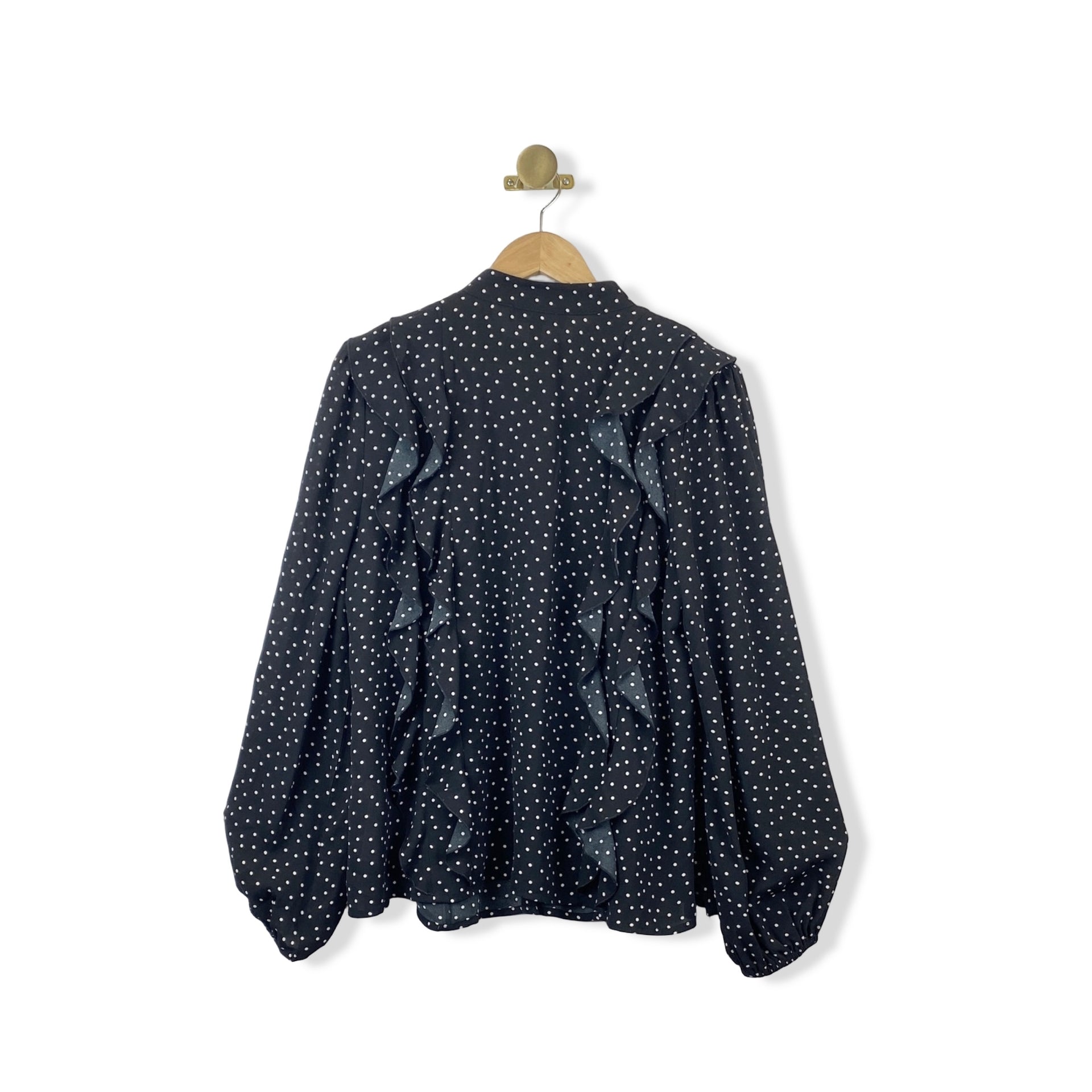 Eloquii Polka Dot Ruffle Button Down
