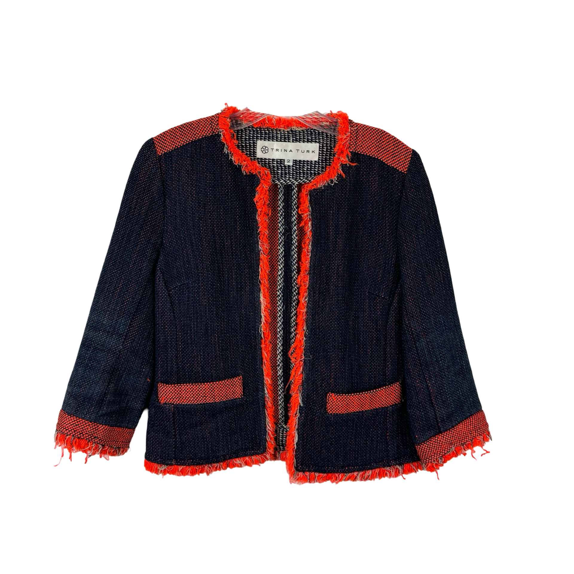 Trina Turk Fringe Tweed Blazer