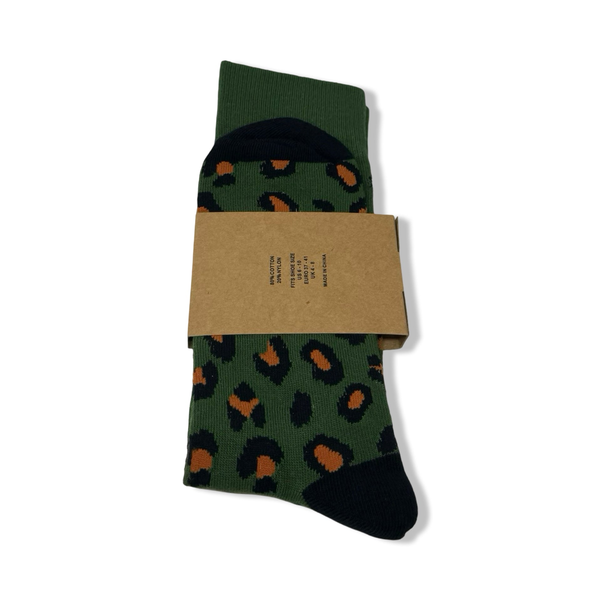 Curated Basics Green Leopard Calf Socks