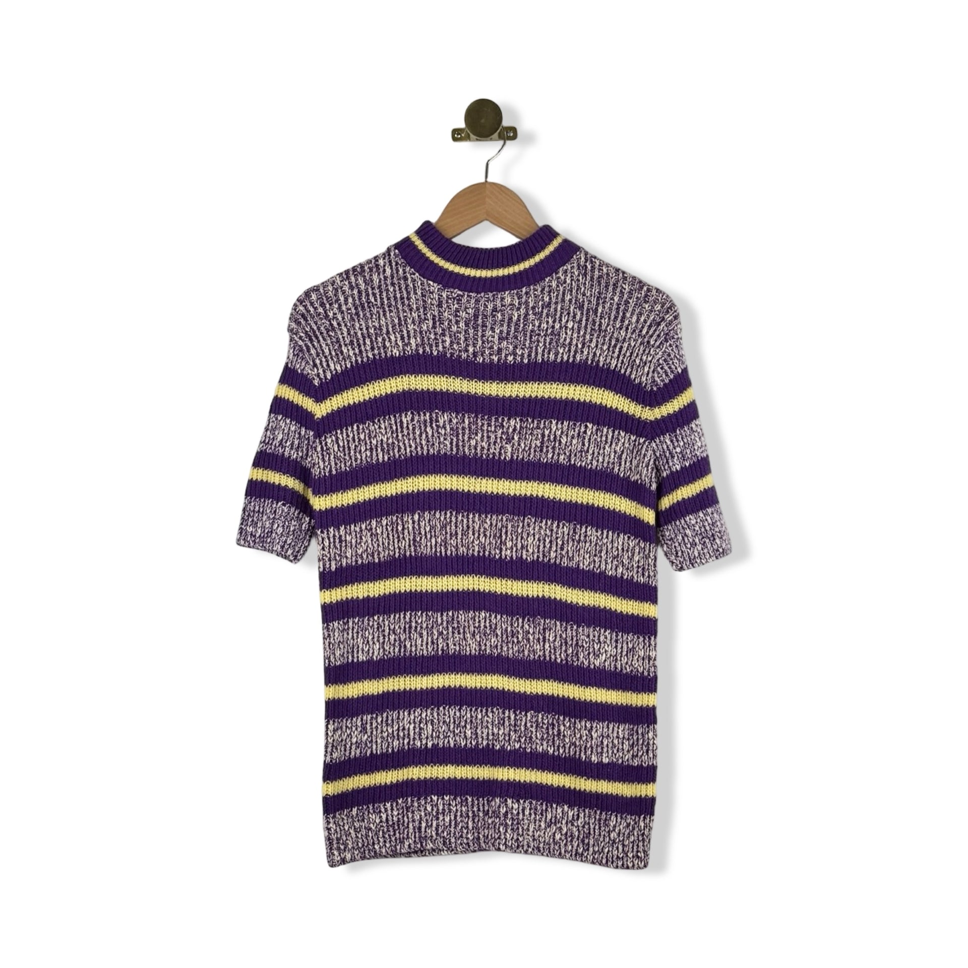 Vintage Knit Striped Short Sleeve Sweater