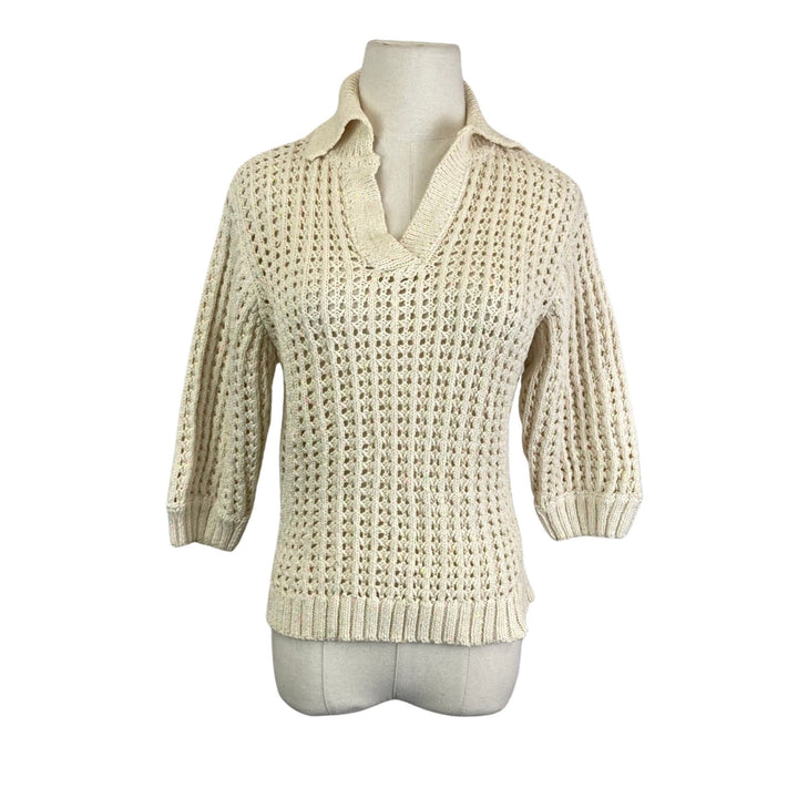 Something Navy Collared Crochet Shirt-Beige Mannequin