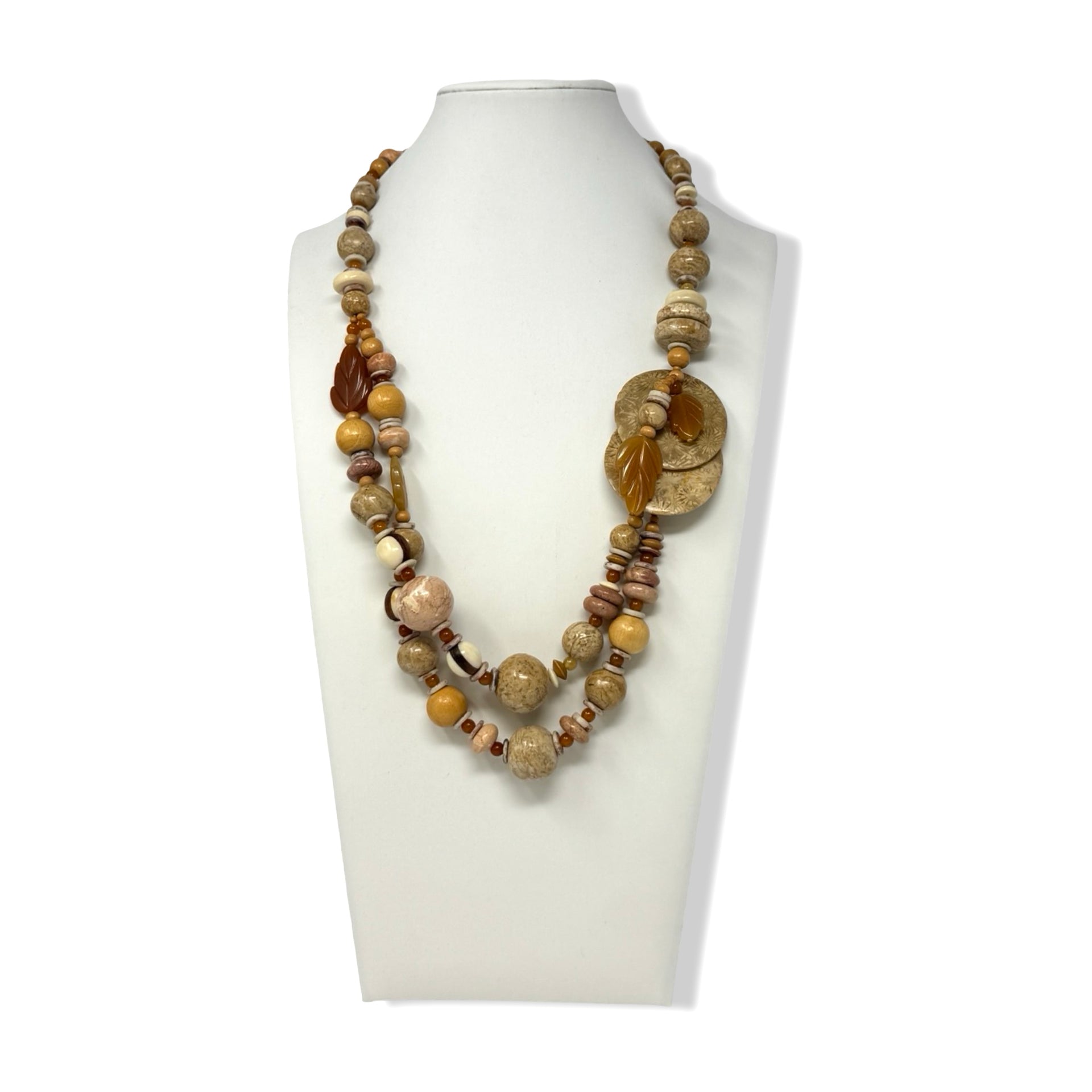 Wooden & Glass Bead Layered Necklace