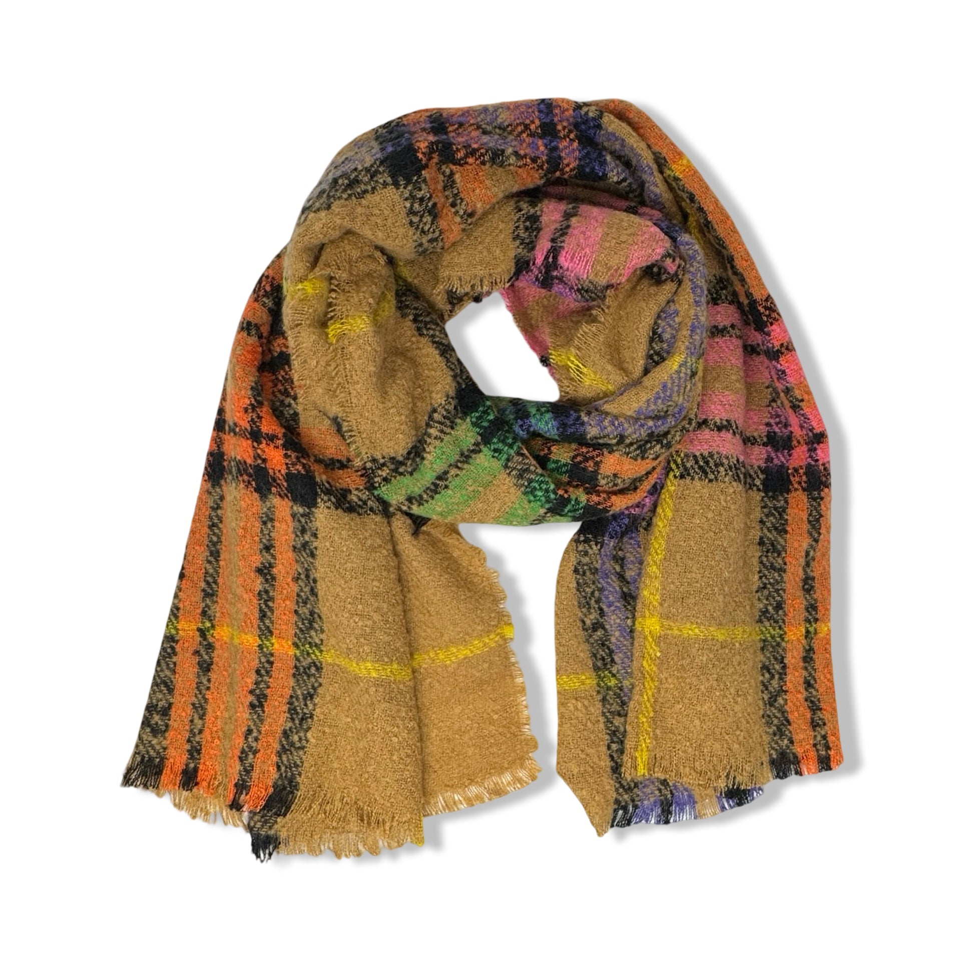 Fraas Cozy Boucle Plaid Cashmink Scarf