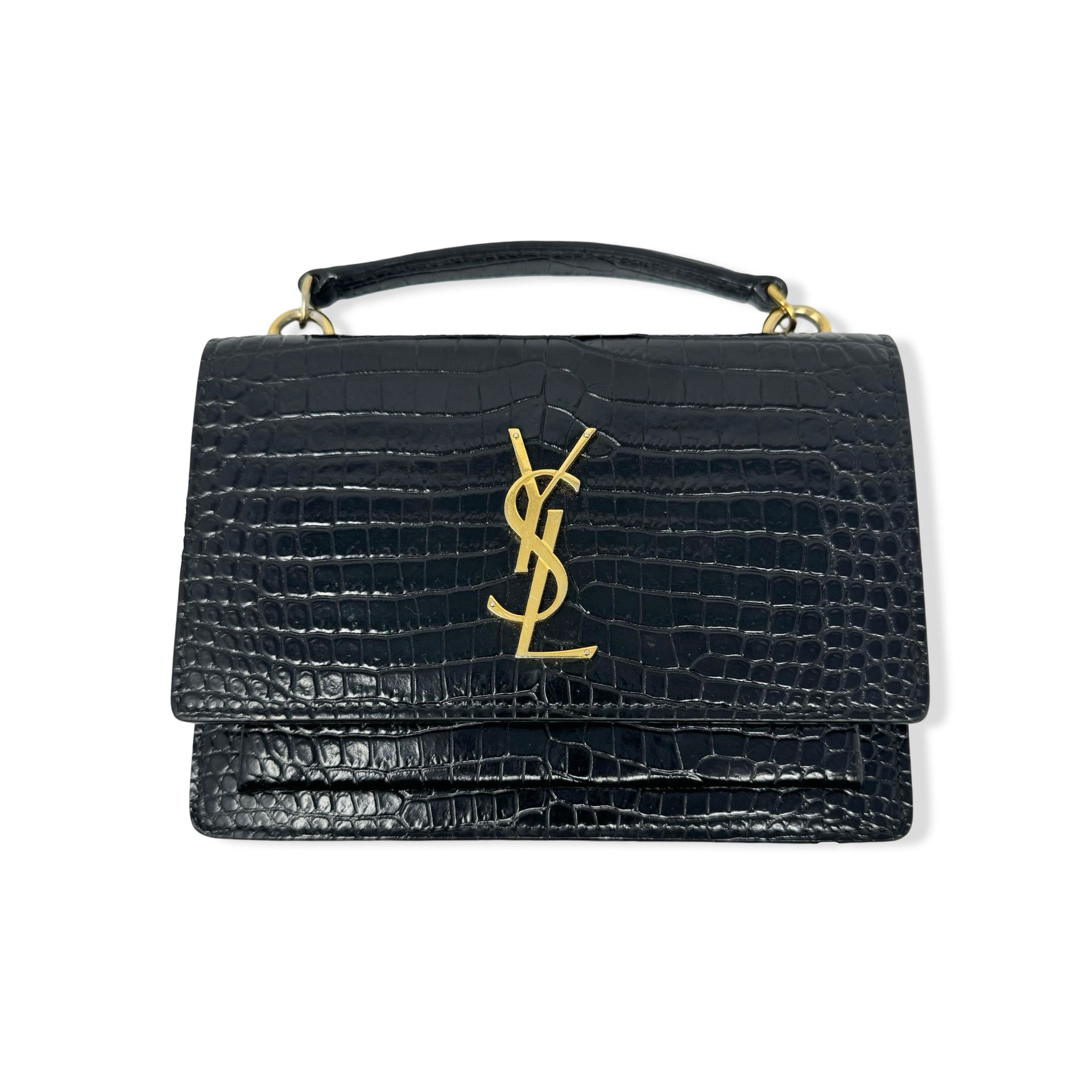 Saint Laurent Croc Embossed Sunset Chain Wallet