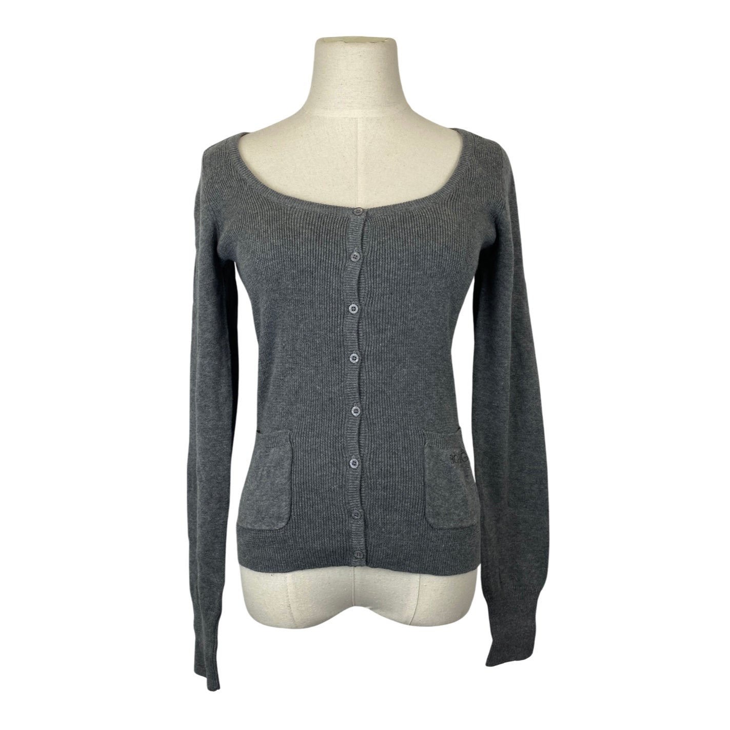 BCBGMAXAZRIA Gray Long Sleeve Knit Button Up