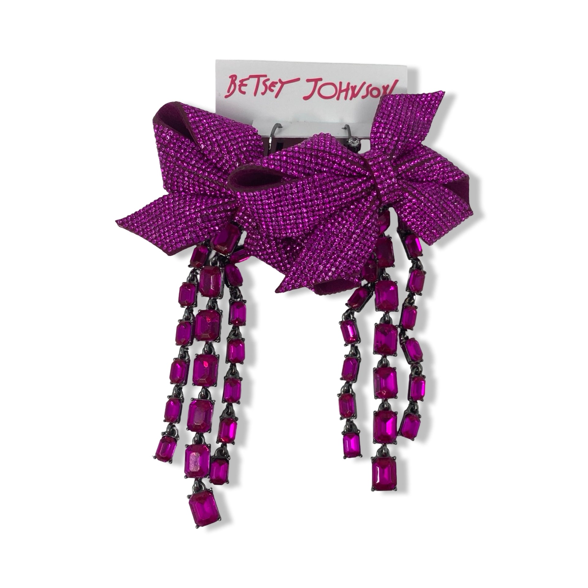 Betsey Johnson Rhinestone Bow Drop Earrings