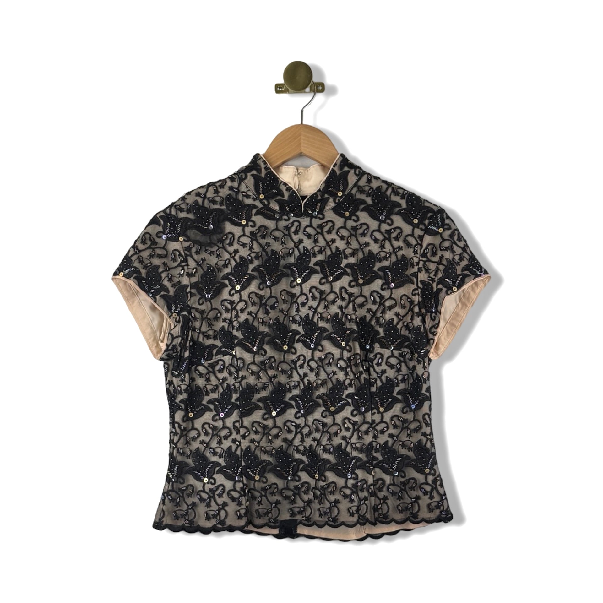 Vintage The J. Peterman Company Floral Mesh Cap Sleeve Top