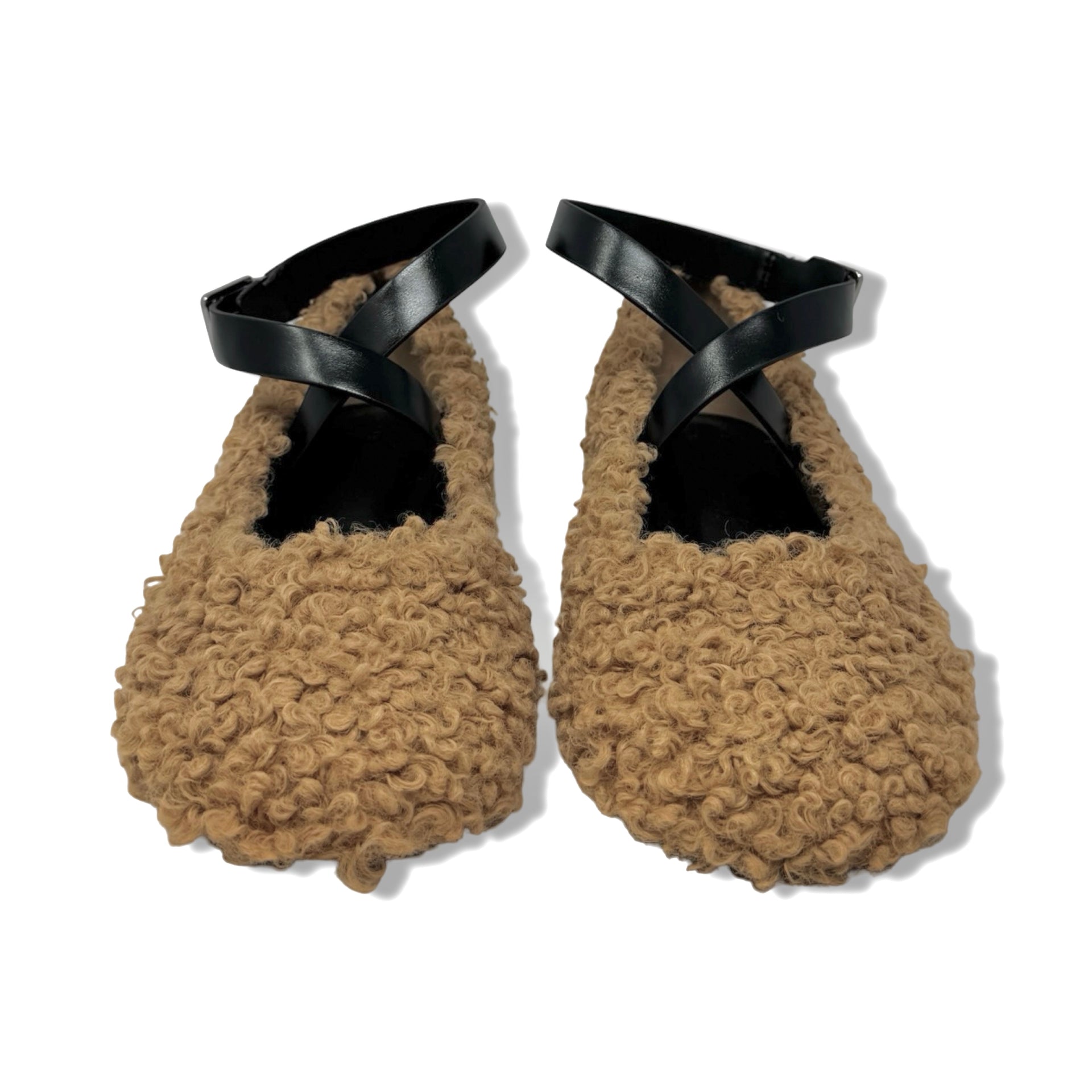 Charles & Keith Margot Furry Crossover-Strap Ballet Flats