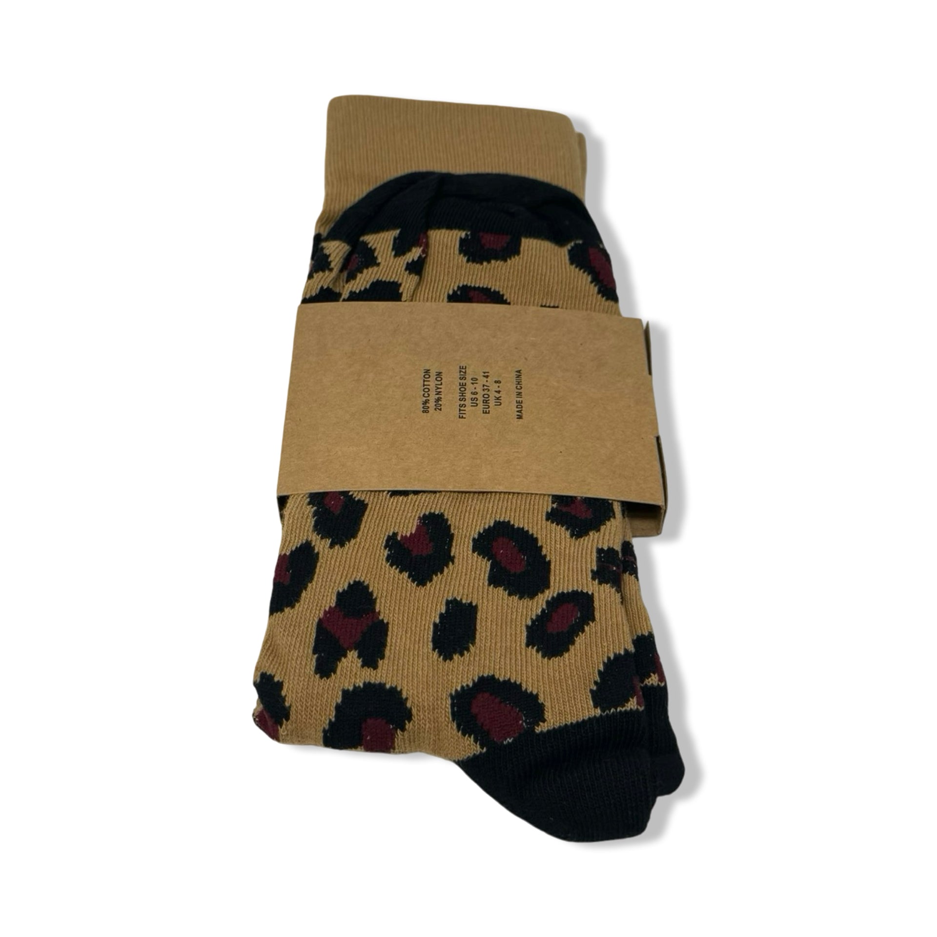 Curated Basics Brown Leopard Calf Socks