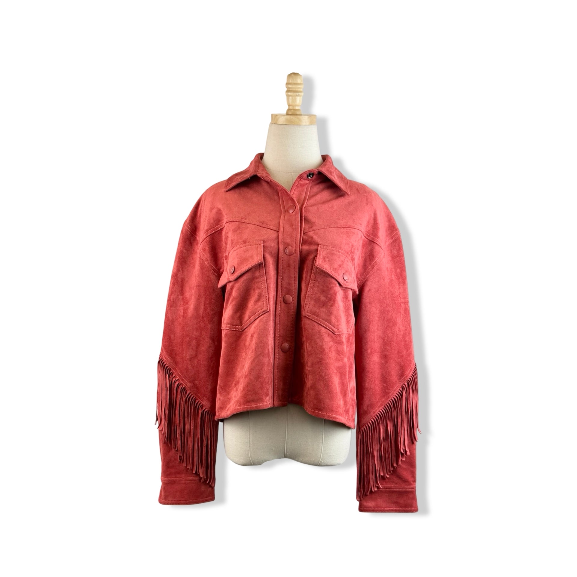 BLANKNYC Fringe Sleeve Faux Suede Jacket
