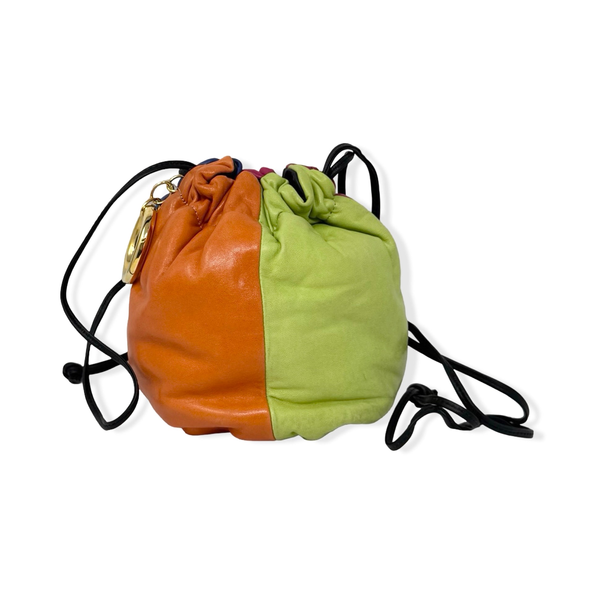 Vintage R.J. Graziano  Colorblock Metal Ring Drawstring Pouch Bag