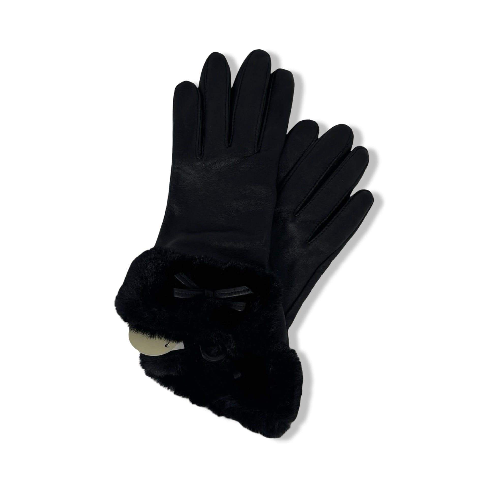 Aqua Faux Fur Cuff Leather Gloves
