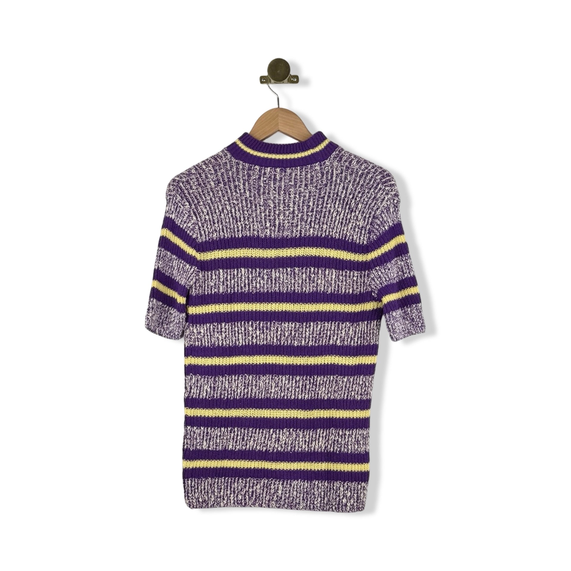 Vintage Knit Striped Short Sleeve Sweater