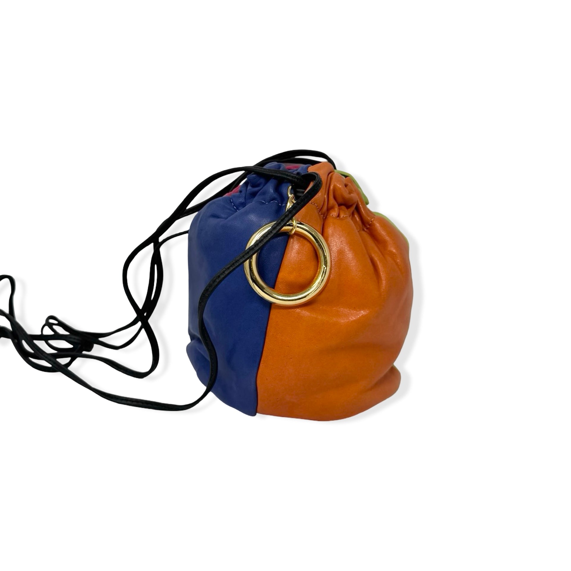 Vintage R.J. Graziano  Colorblock Metal Ring Drawstring Pouch Bag