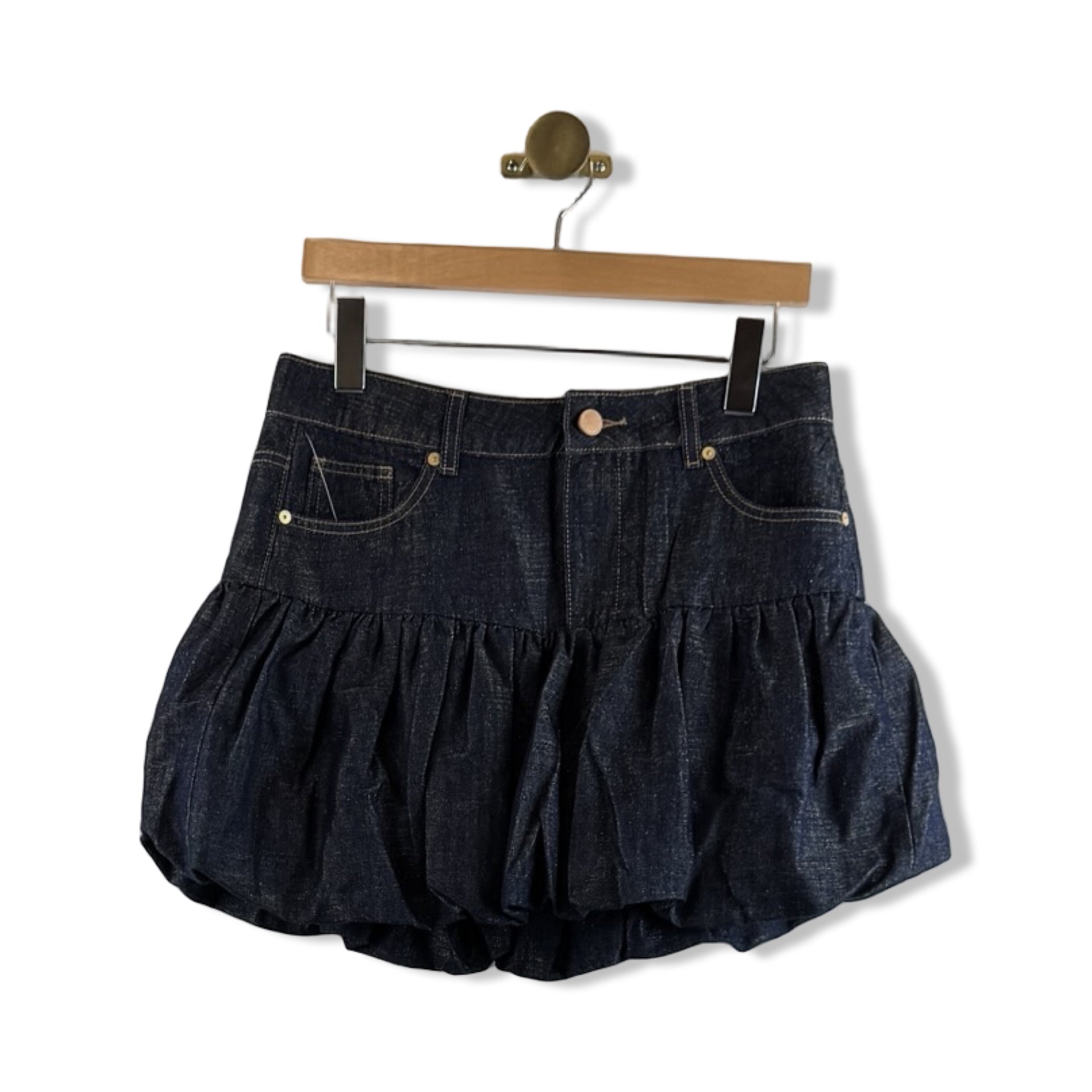 BLANKNYC Metallic Denim Balloon Mini Skirt