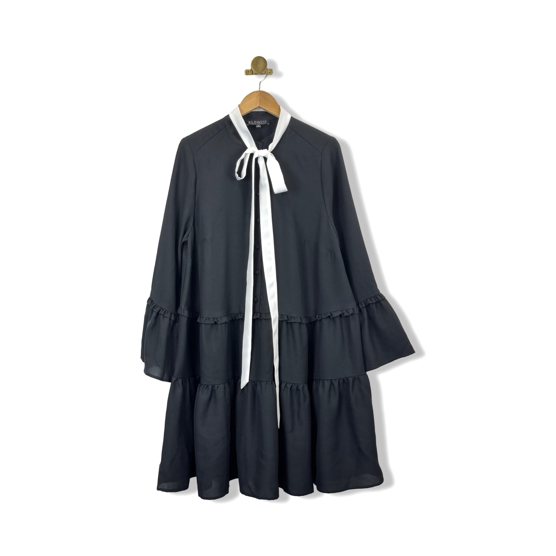 Eloquii Neck Tie Tiered Dress
