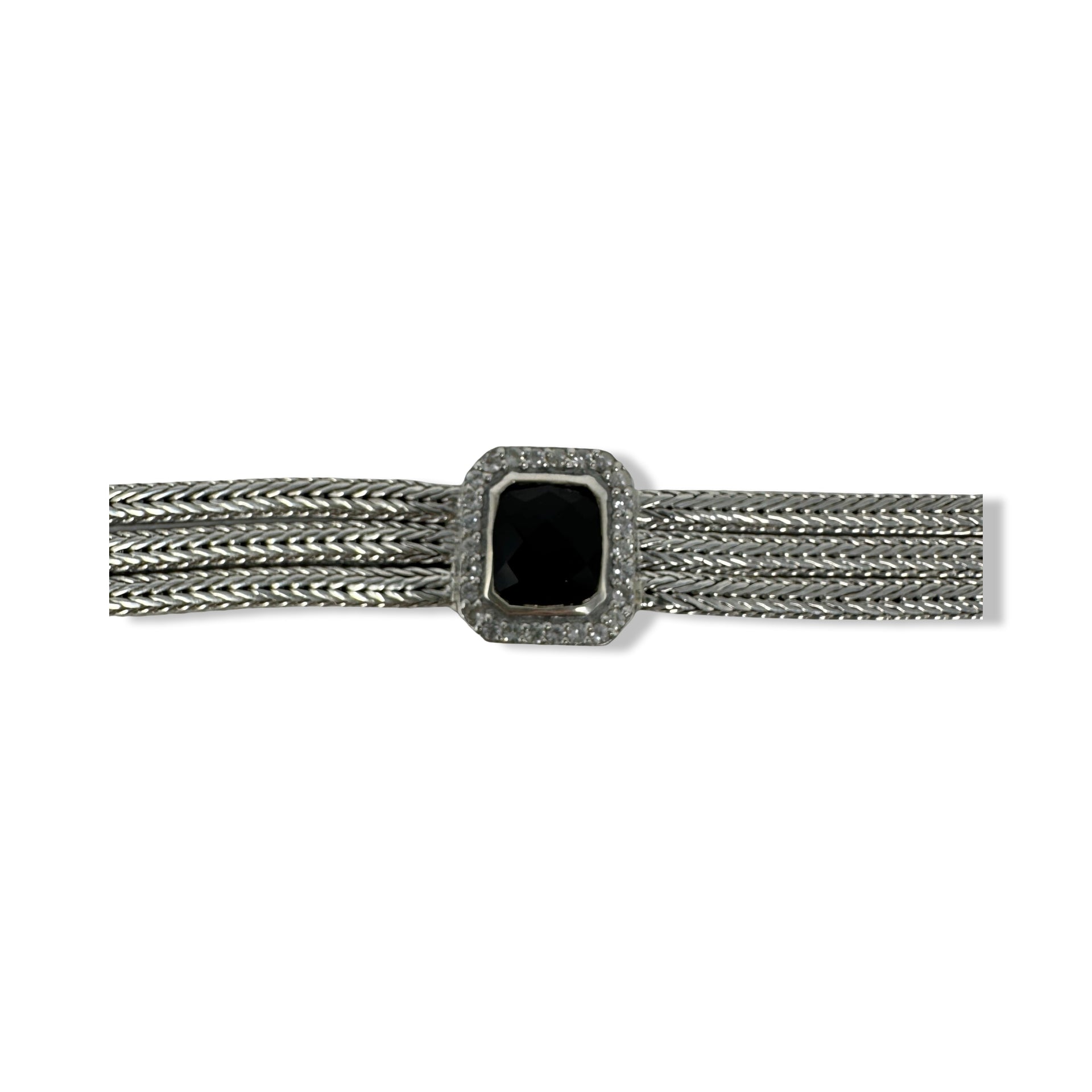 Phillip Gavriel Sterling Silver White Saphie and Onyx Multichain Bracelet