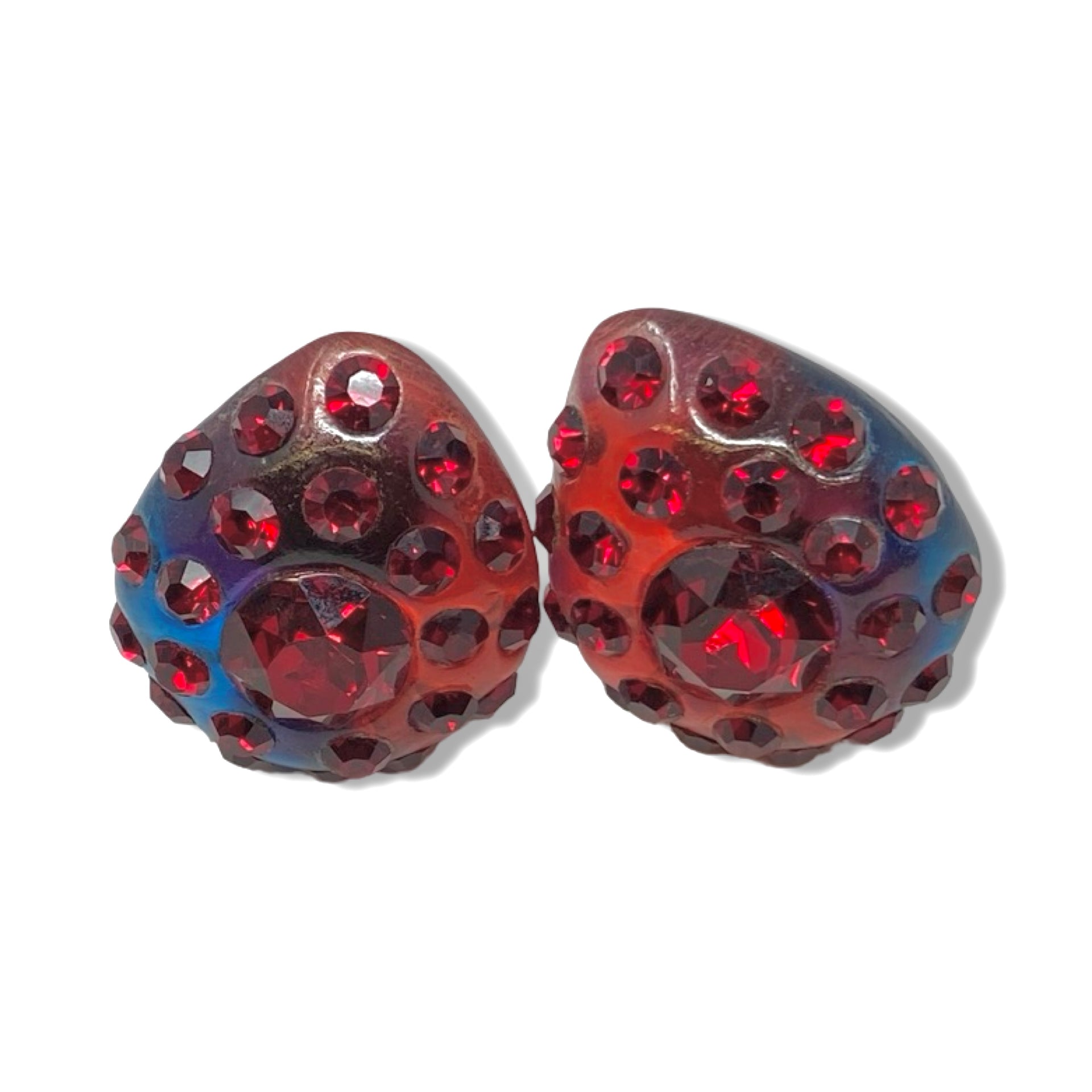 Ruby Rhinestone Tear Drop Clip On Earrings