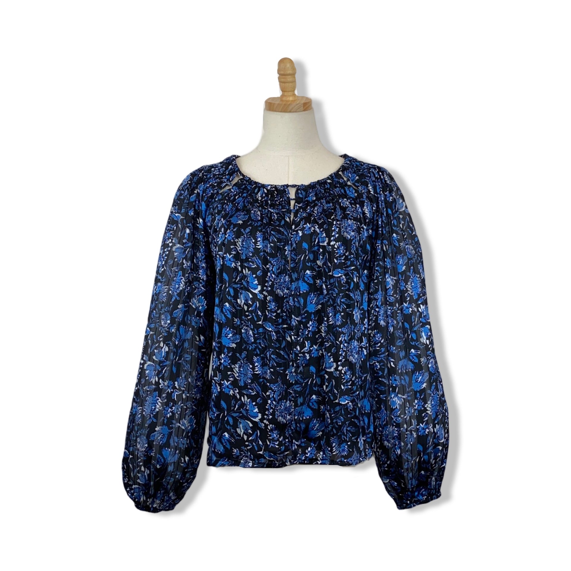 Aqua Floral Metallic Long Sleeve Top