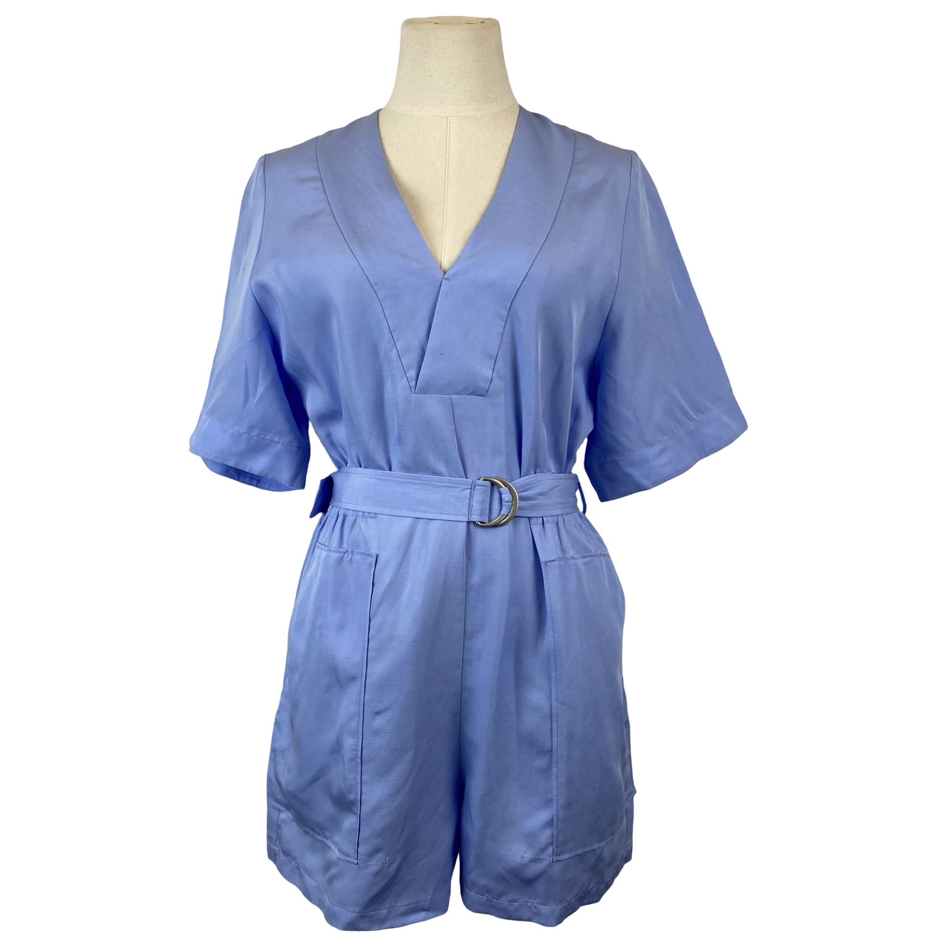 COS Plunge Neck Belted Short Sleeve Romper