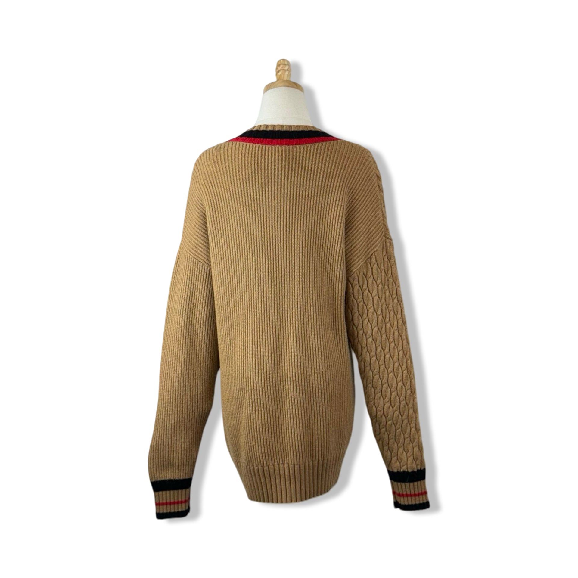 Nouveaux Cable Knit Striped V Neck Sweater