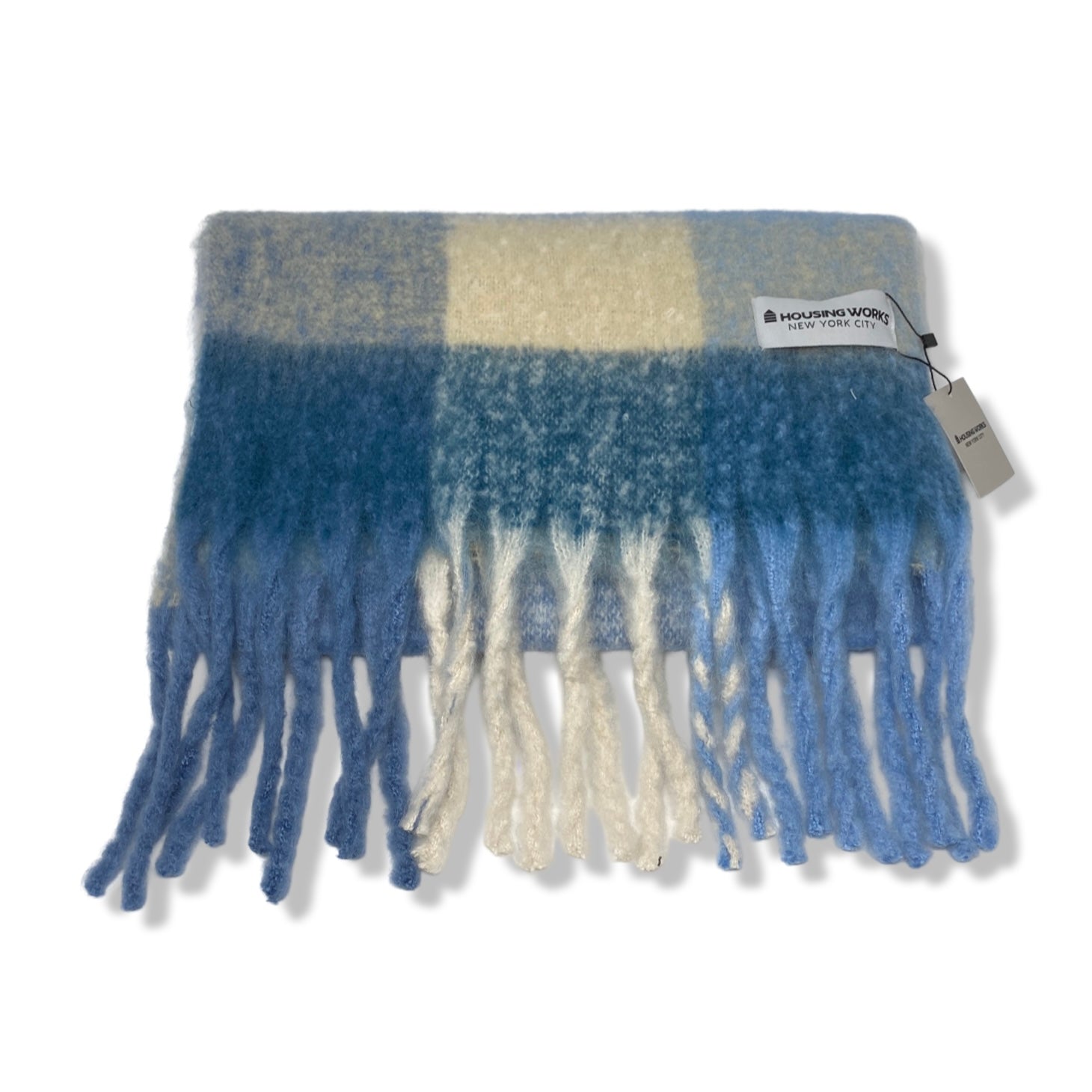 Housing Works Blue and White Fringe Scarf