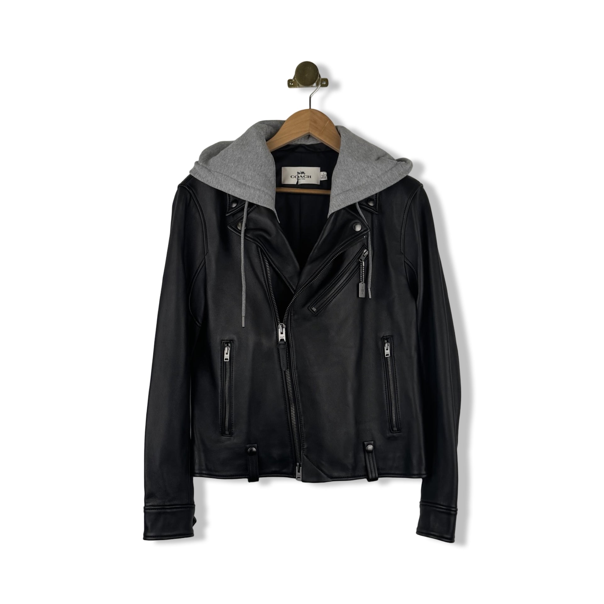 Coach Hood Leather Moto Jacket