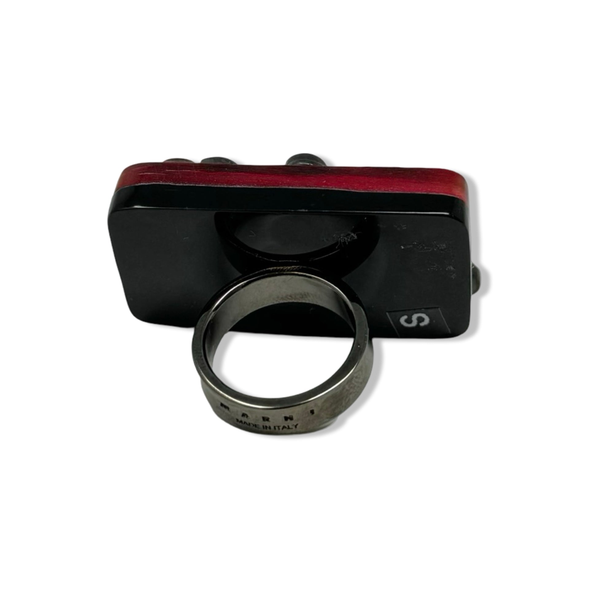 Marni Red and Black Striped Horn and Diamante Ring