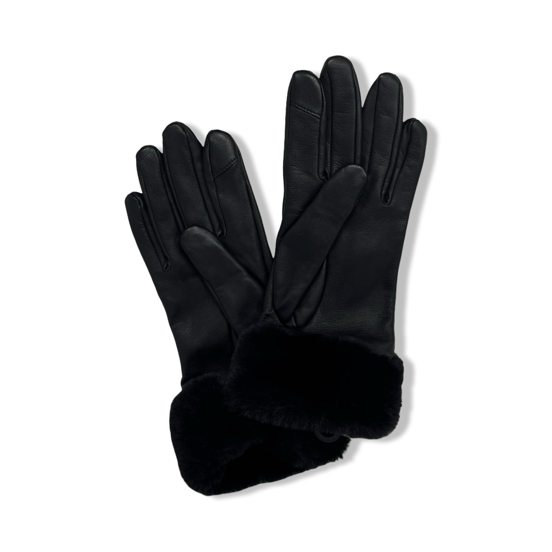 Aqua Faux Fur Cuff Leather Gloves