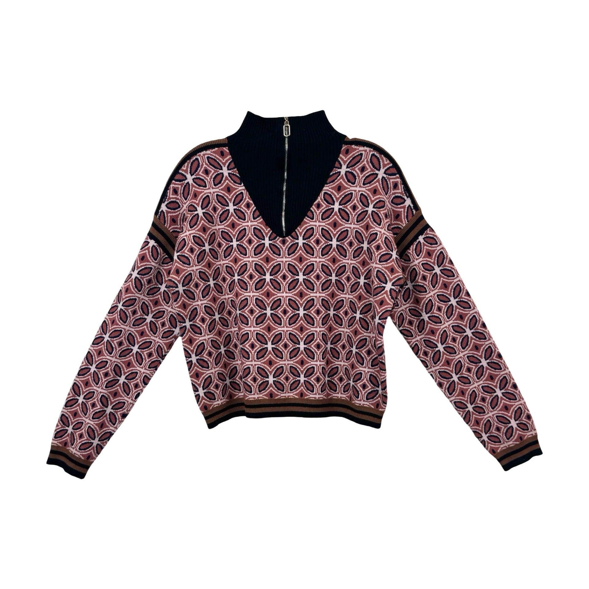 Noveaux Geometric Half Zip Sweater