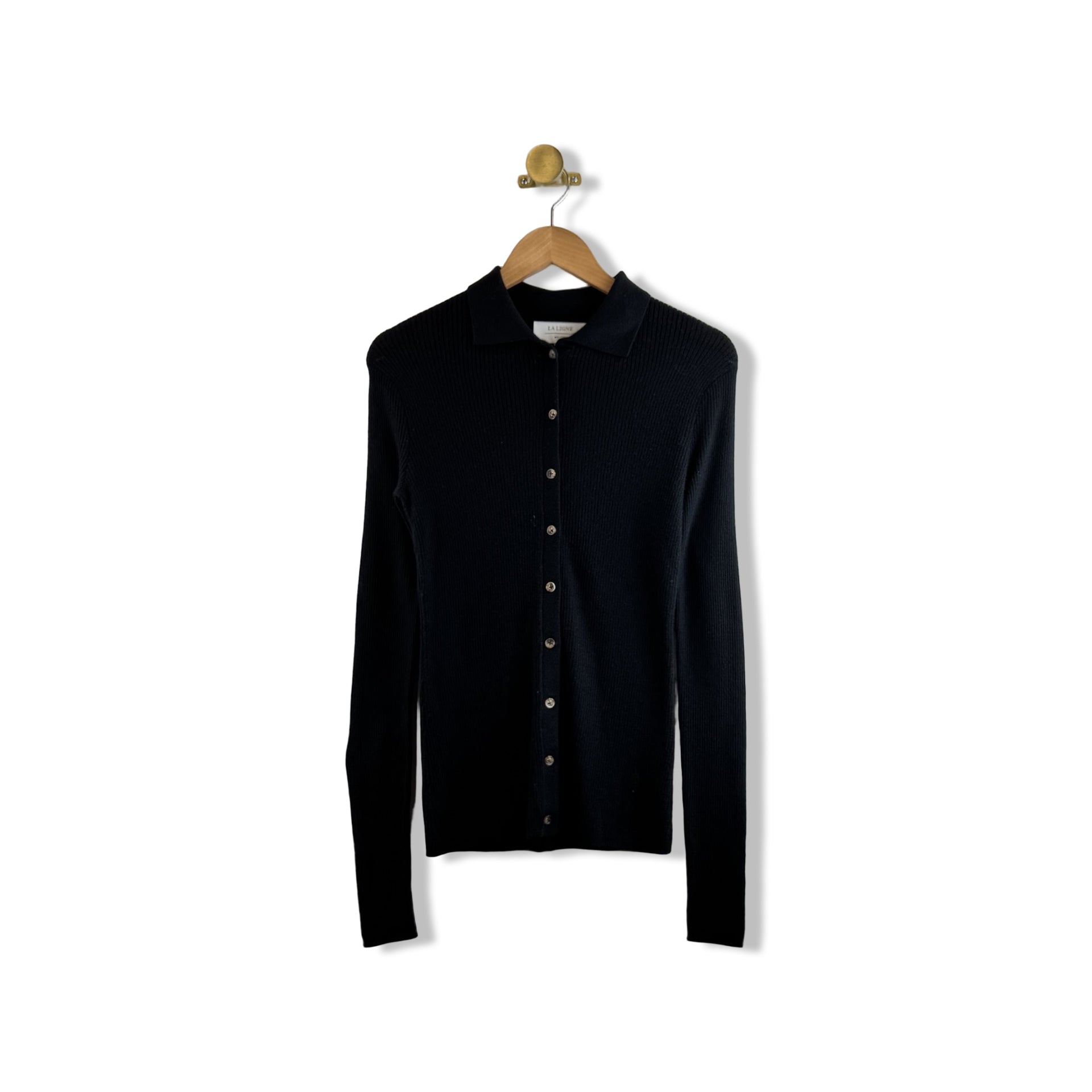 La Ligne Ribbed Button Down Long Sleeve Top