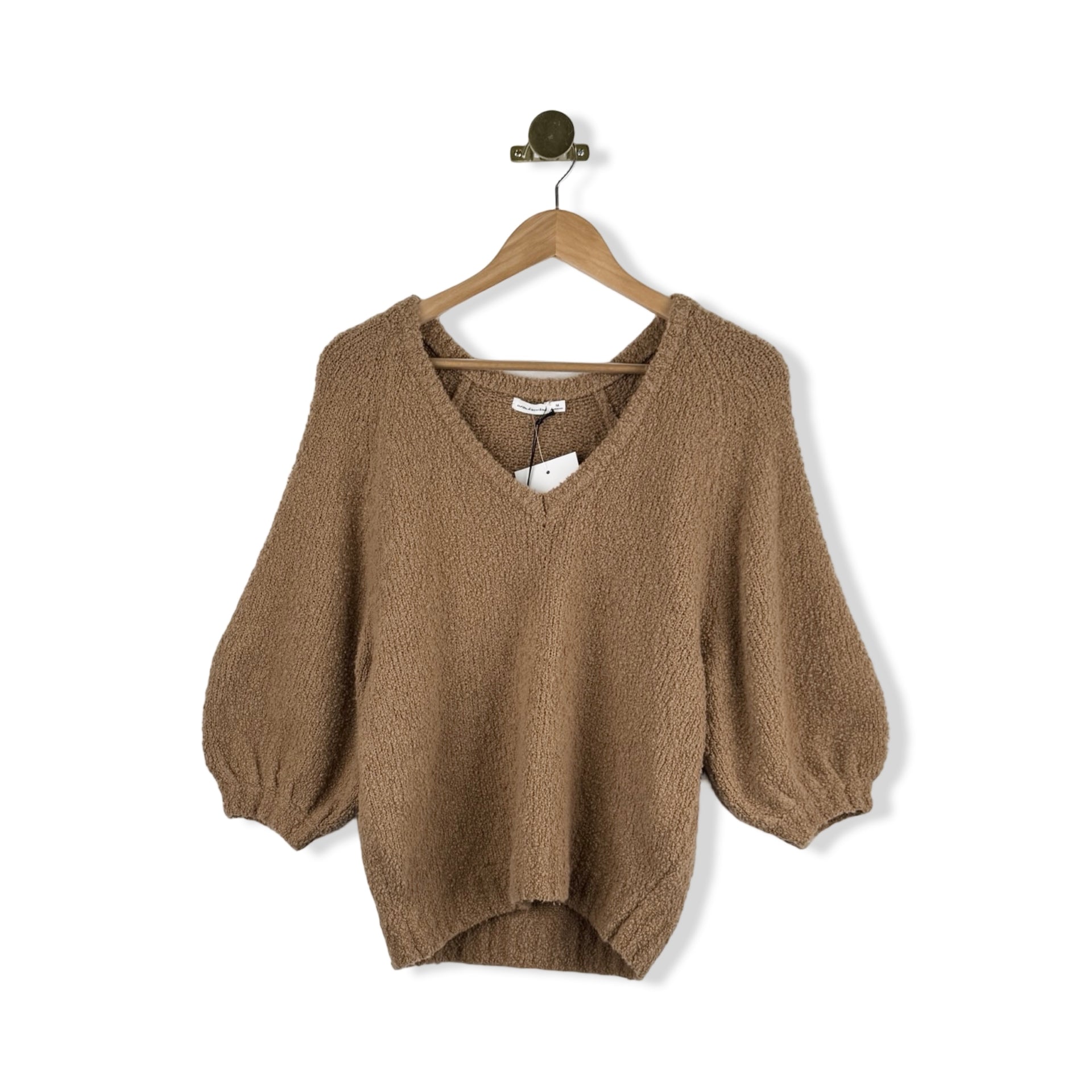 Unsubscribed Boucle V Neck Puff Sleeve Top