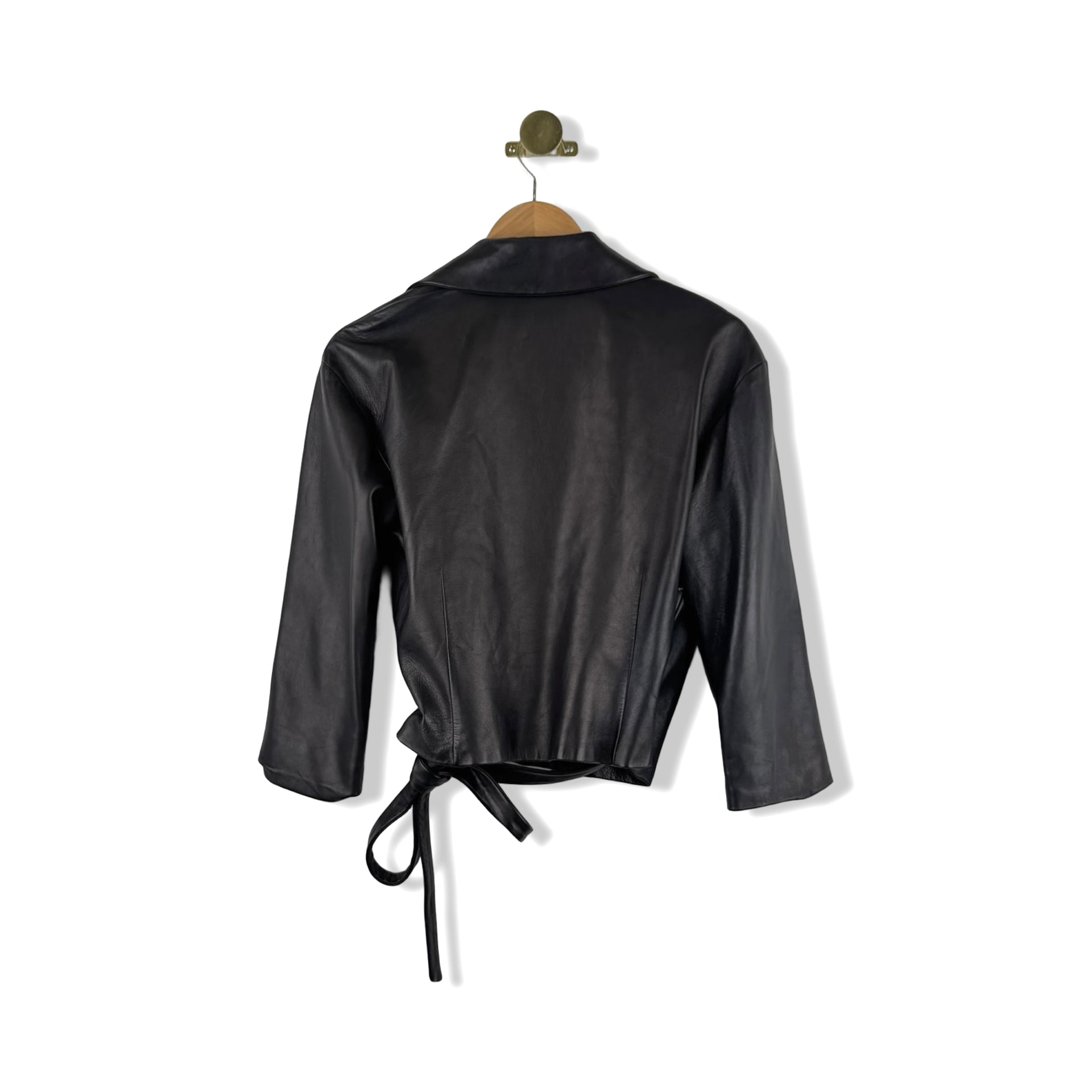 Badgley Mischka Leather Cropped Wrap Jacket