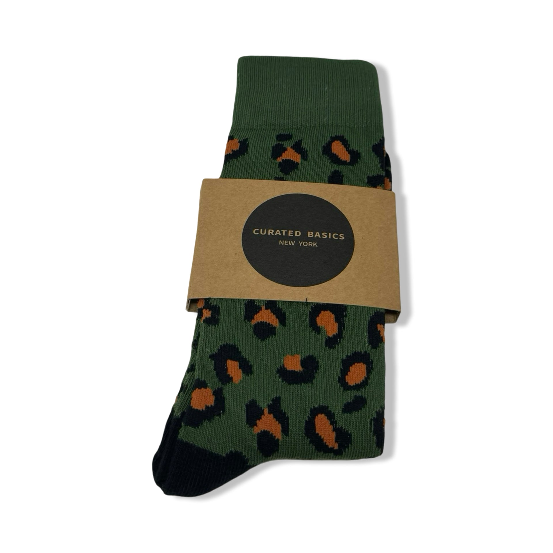 Curated Basics Green Leopard Calf Socks