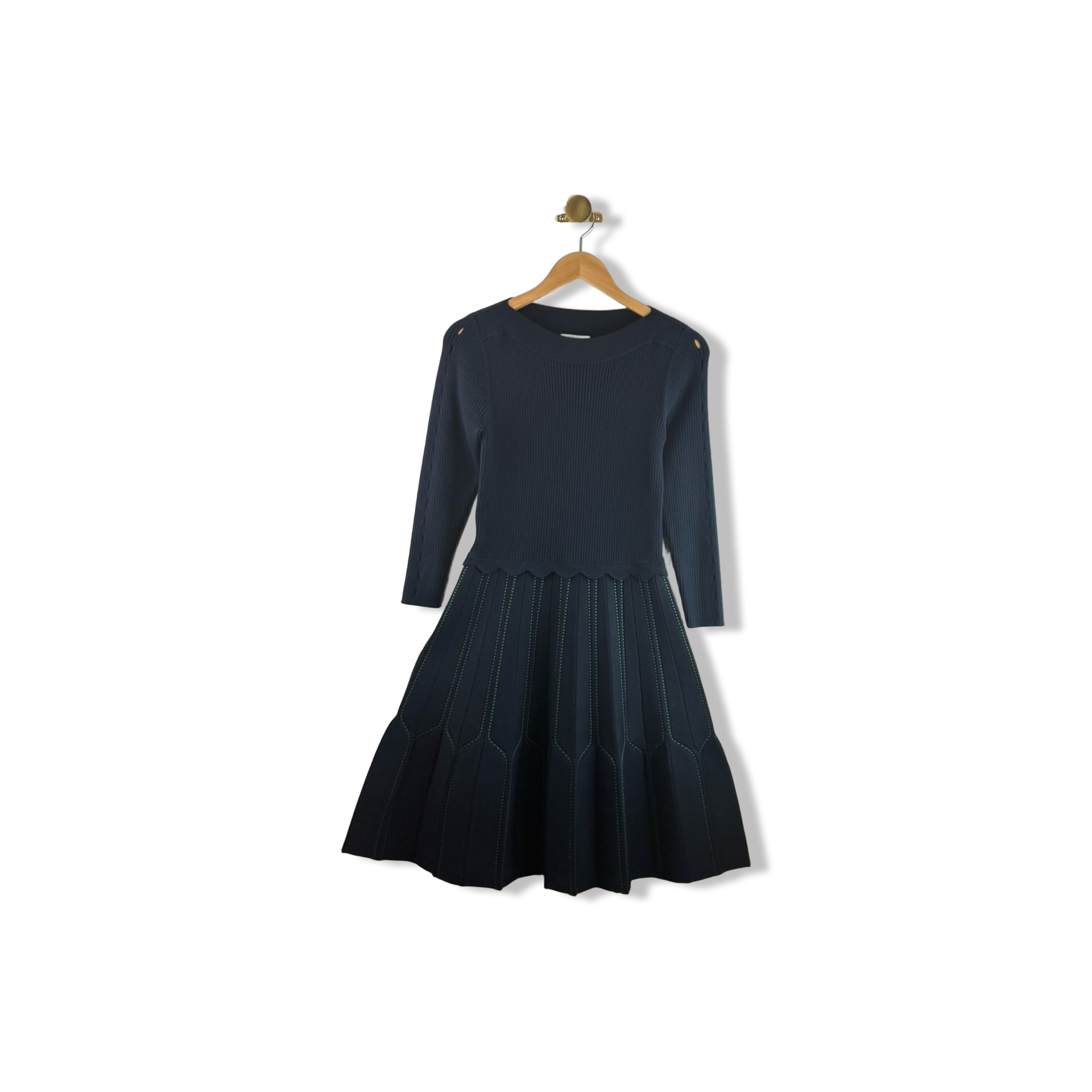 Sandro Contrast Stitch Ribbed Dress
