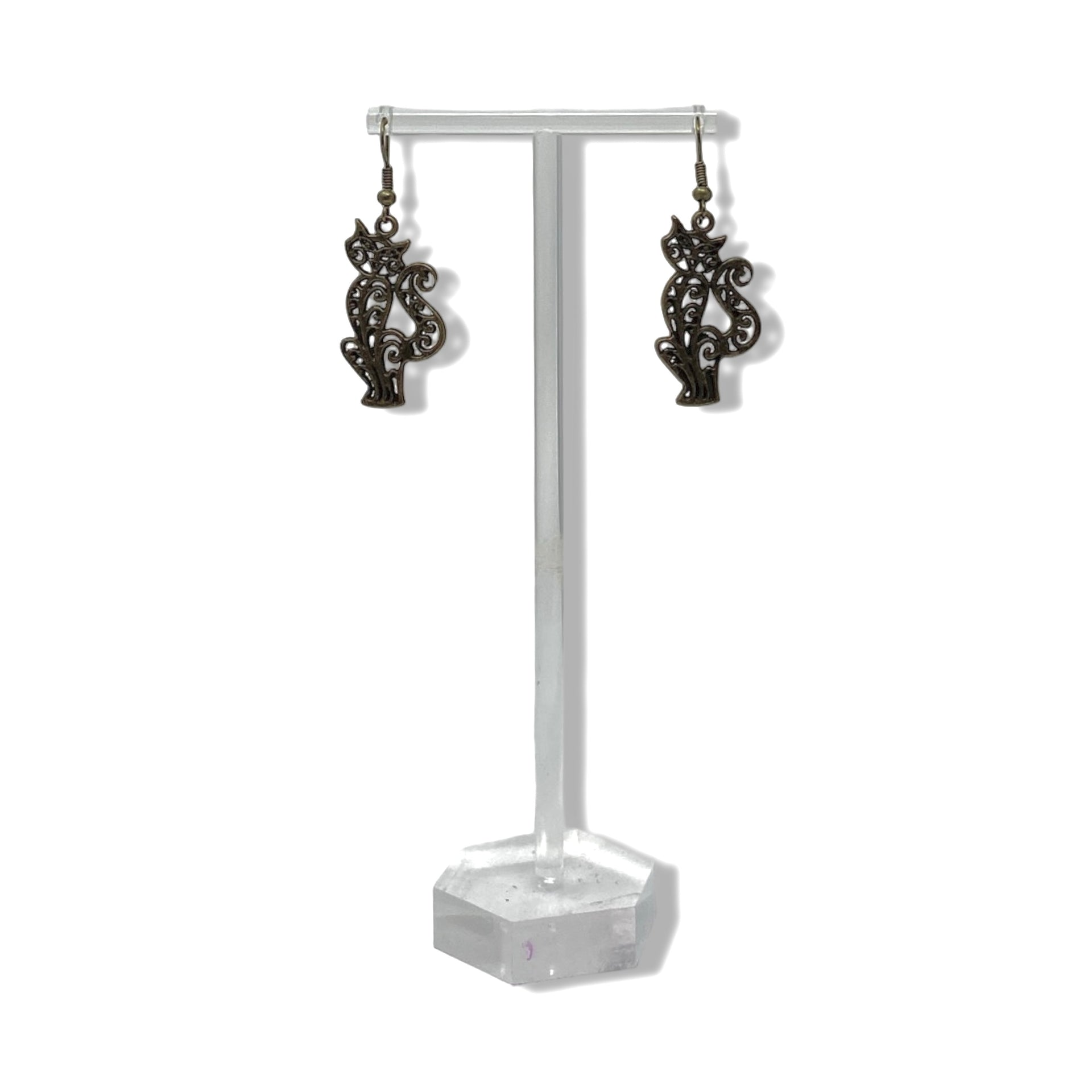 Filigree Gold-Tone Cat Earrings