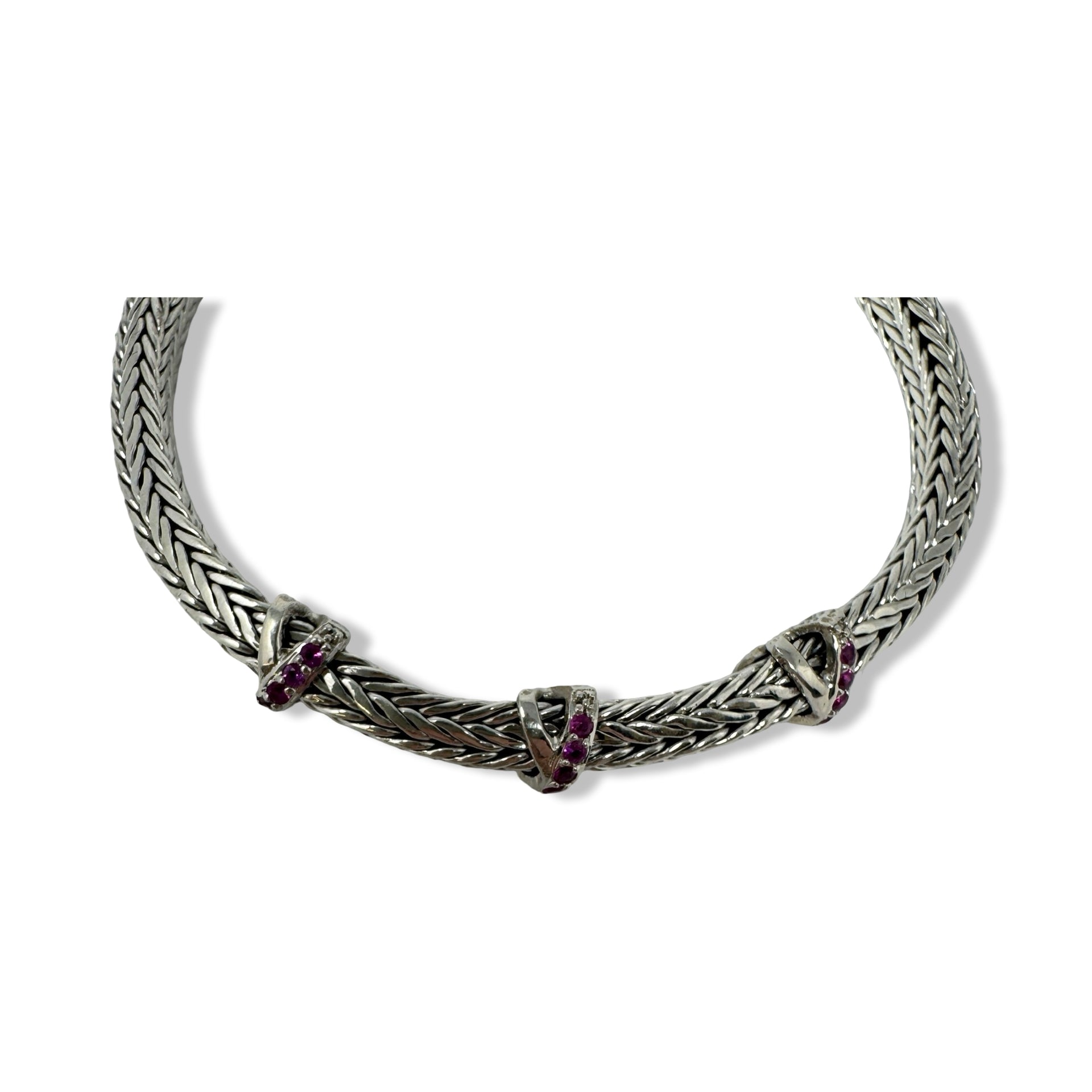 Phillip Gavriel Woven Criss Cross Pink Saphire Bracelet