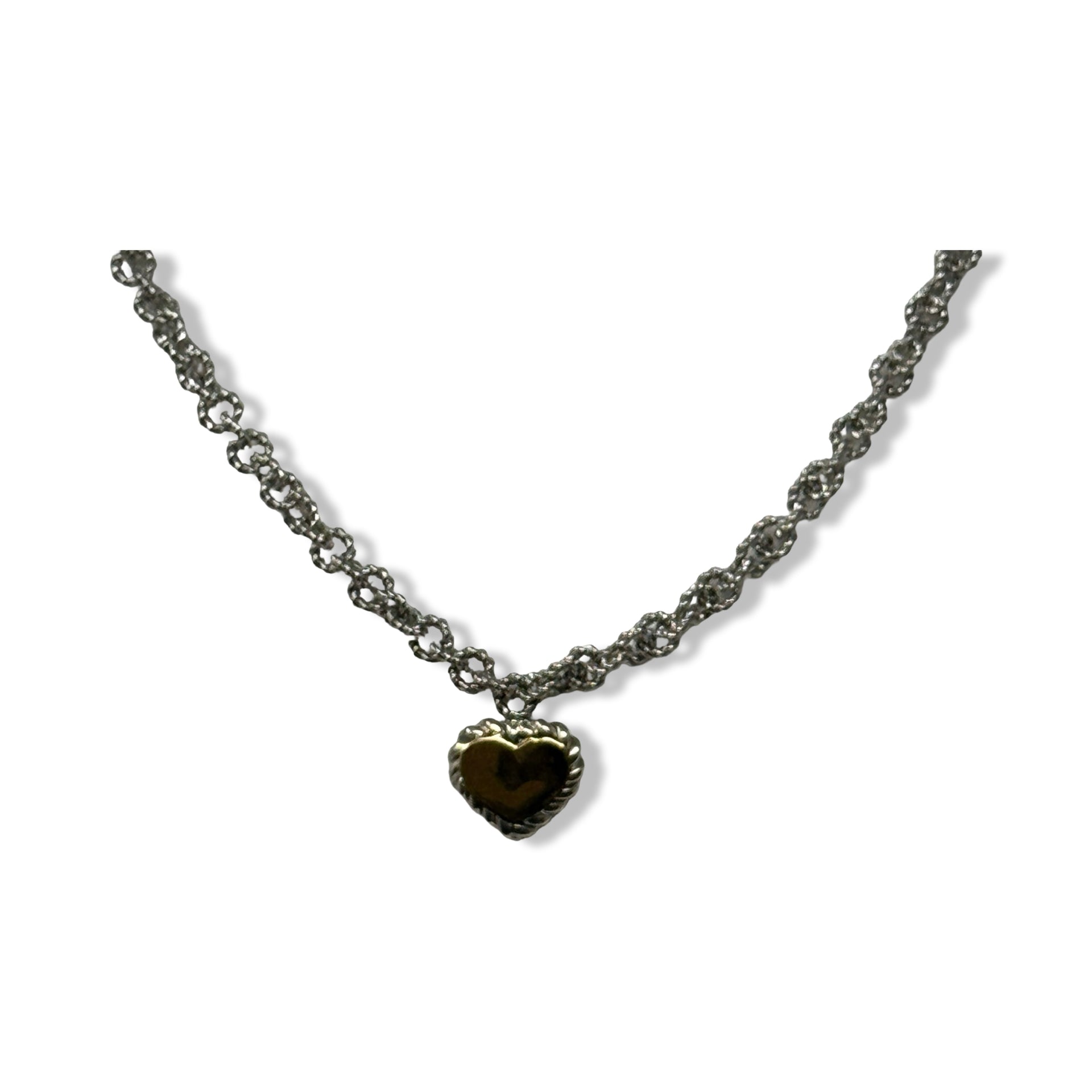 Phillip Gavriel Sterling Silver and 8K Gold Heart Pendant Cable Necklace