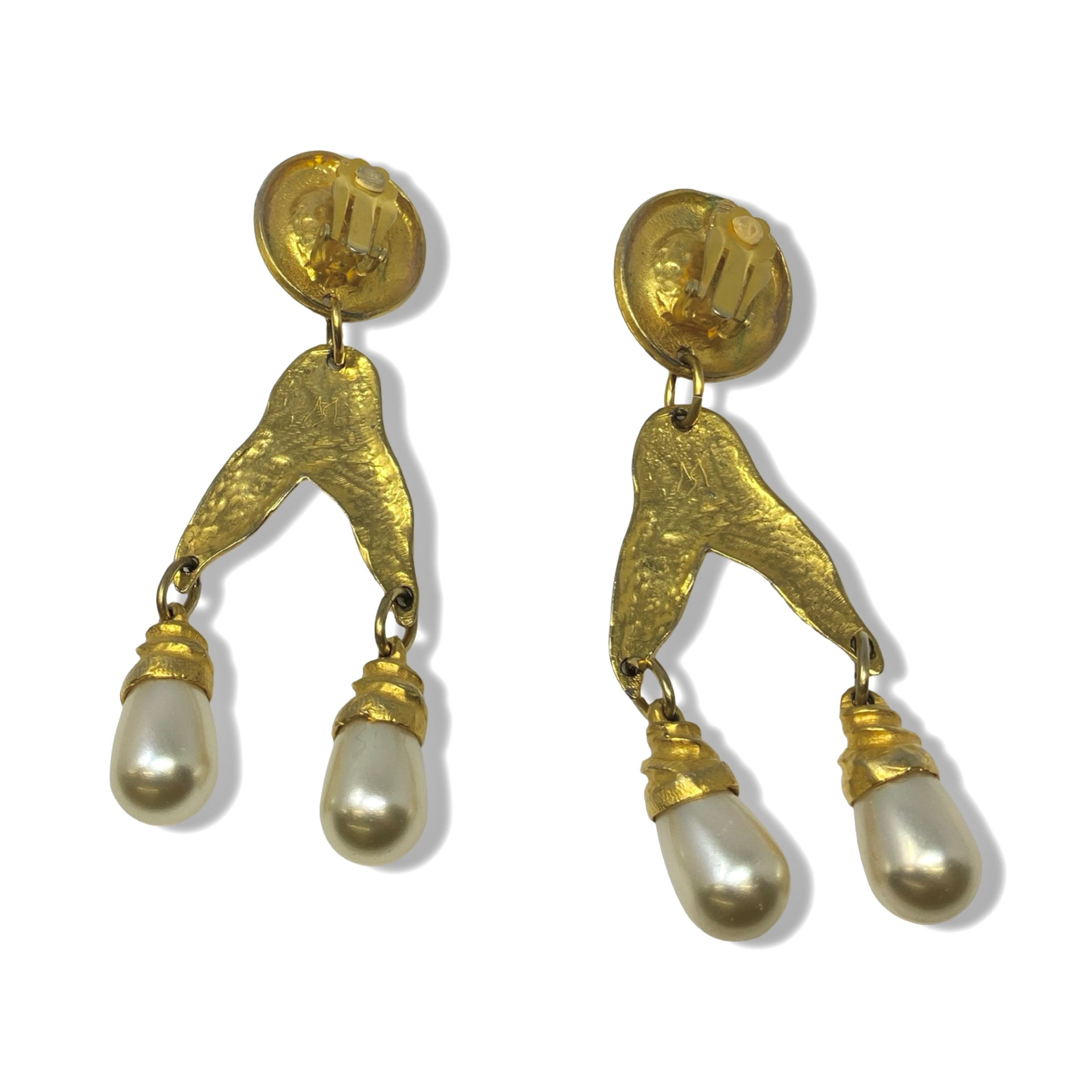 Swirl Stud Pearl Drop Clip On Earrings