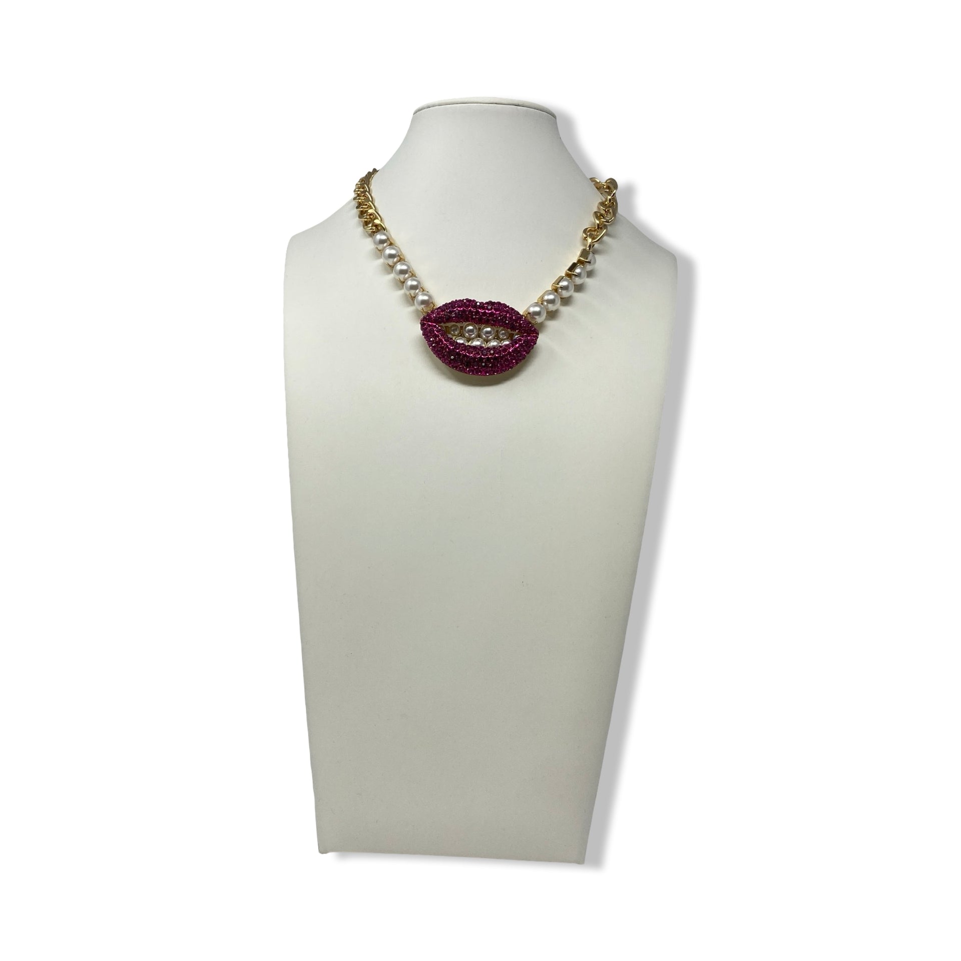 Betsey Johnson Pave Lips Necklace